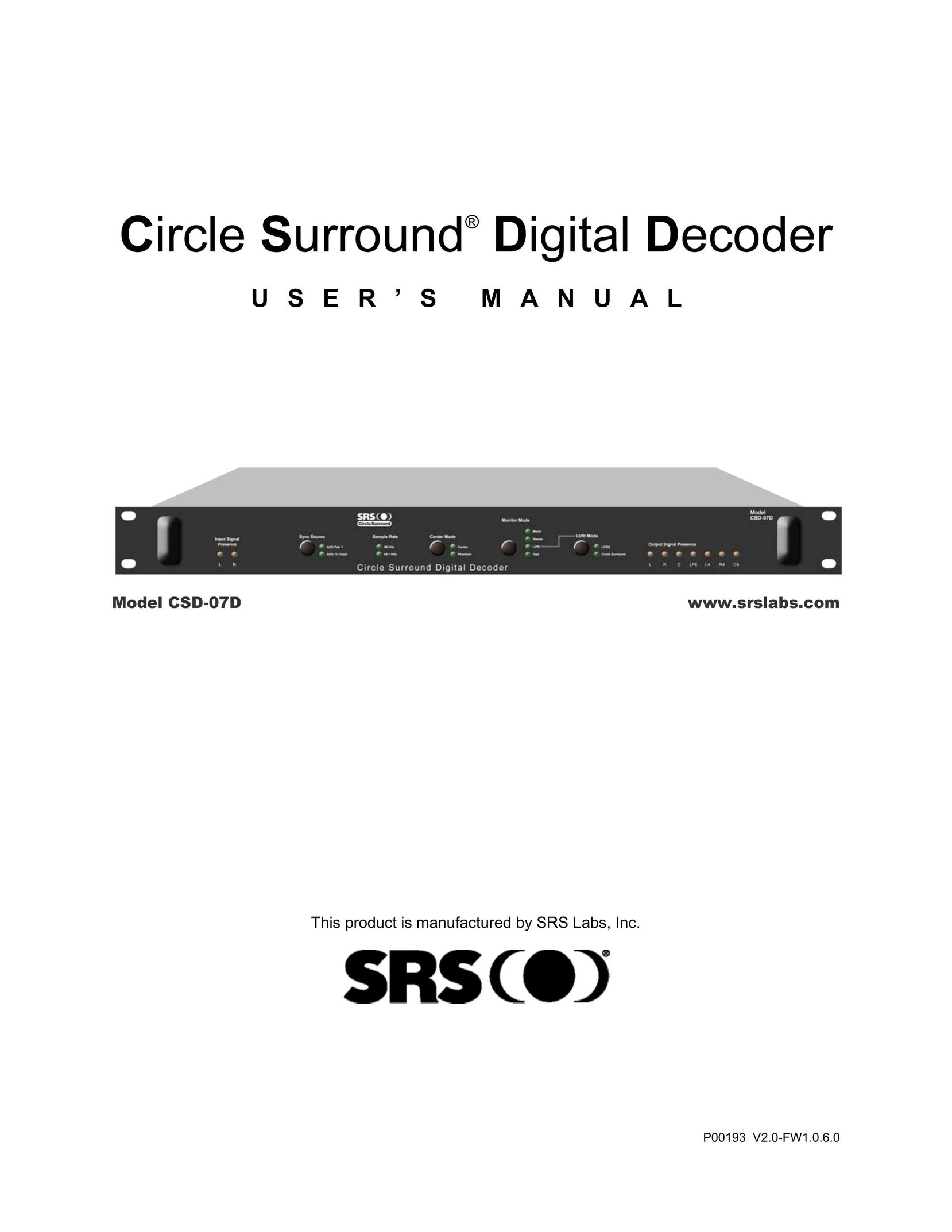 SRS Labs CSD-07D Speaker System User Manual