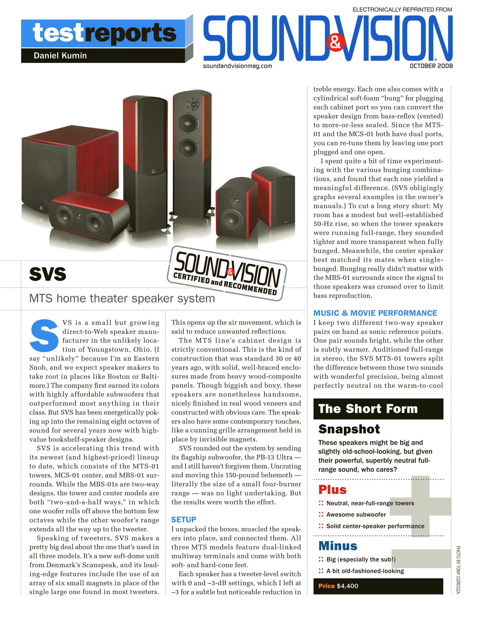 SV Sound MTS-01 Speaker System User Manual