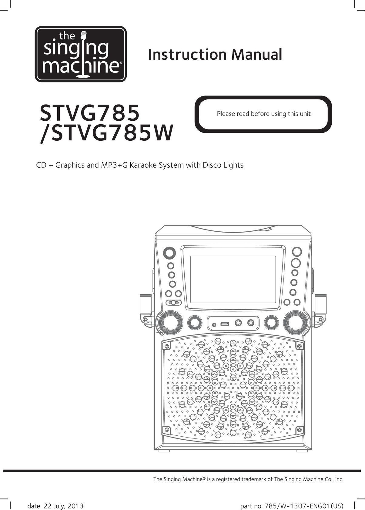 The Singing Machine STVG-785W Speaker System User Manual