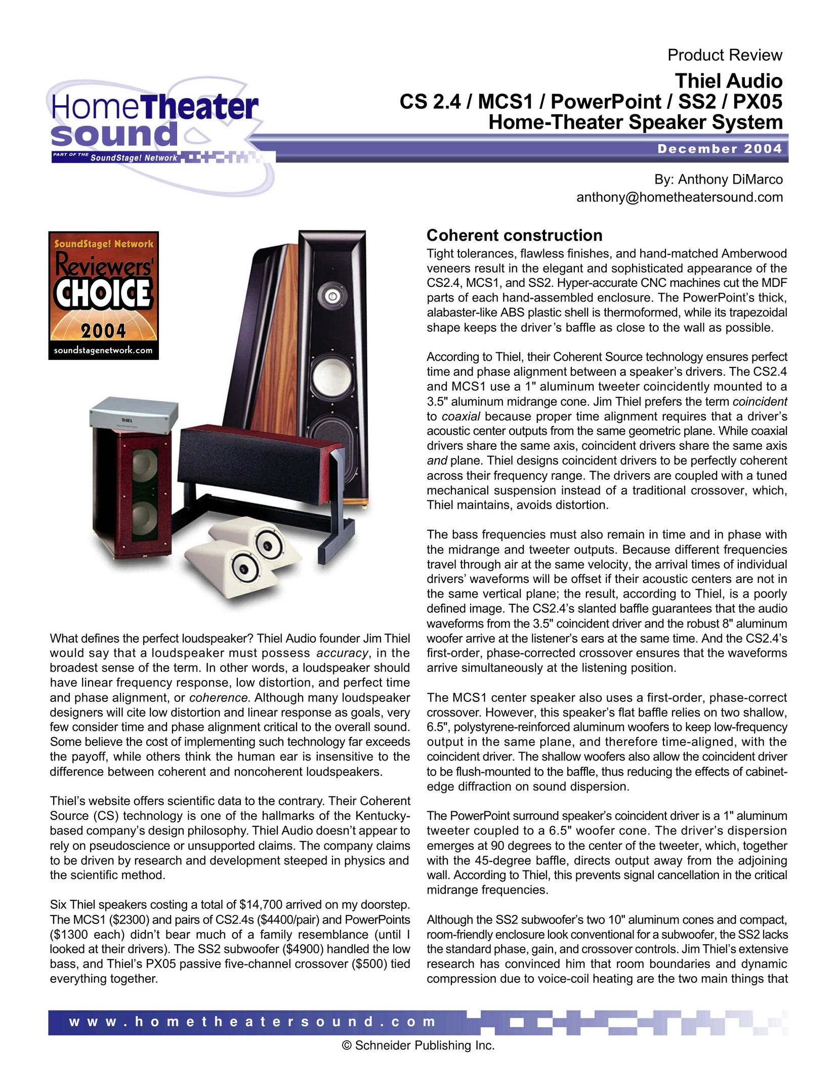 Thiel Audio Products MCS1 Speaker System User Manual