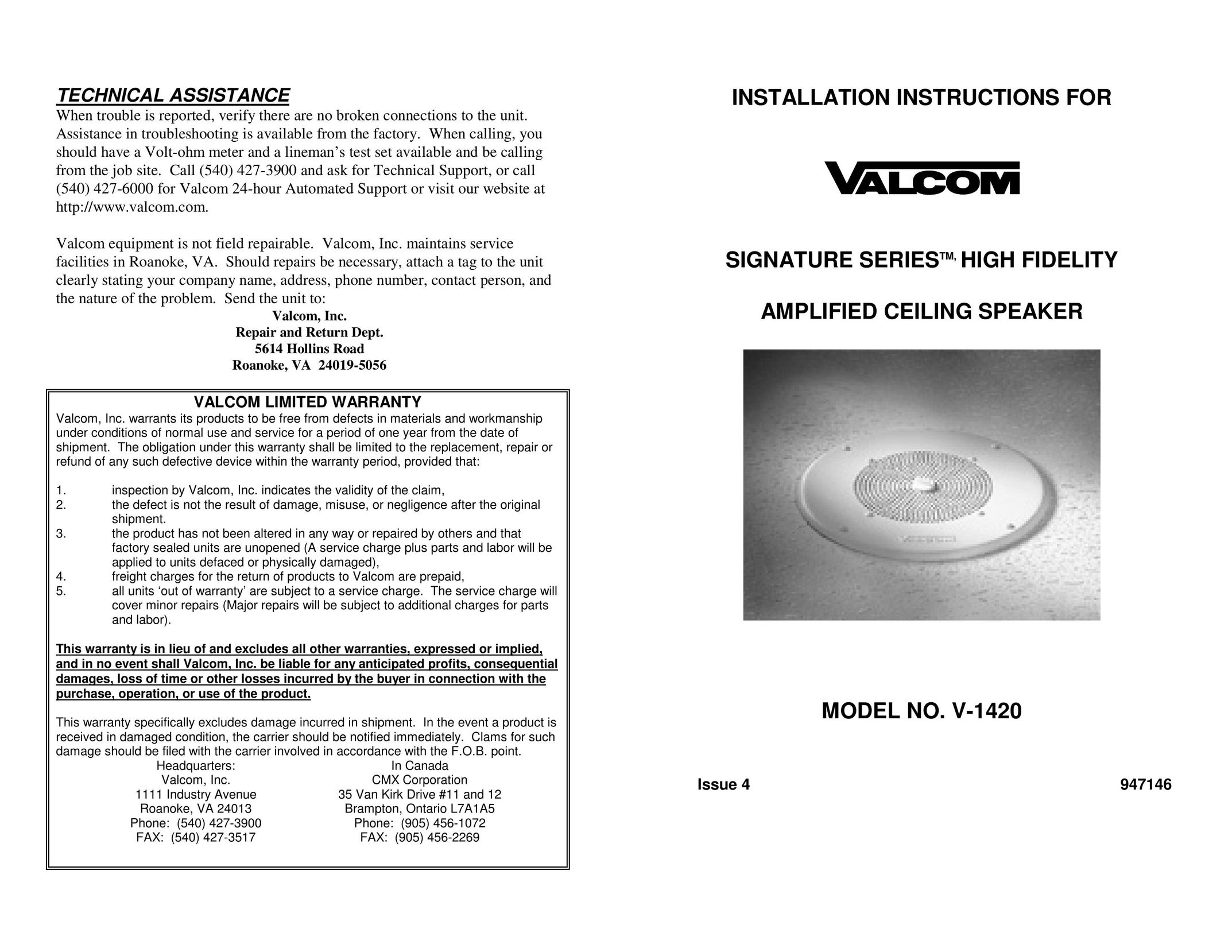Valcom V-1420 Speaker System User Manual