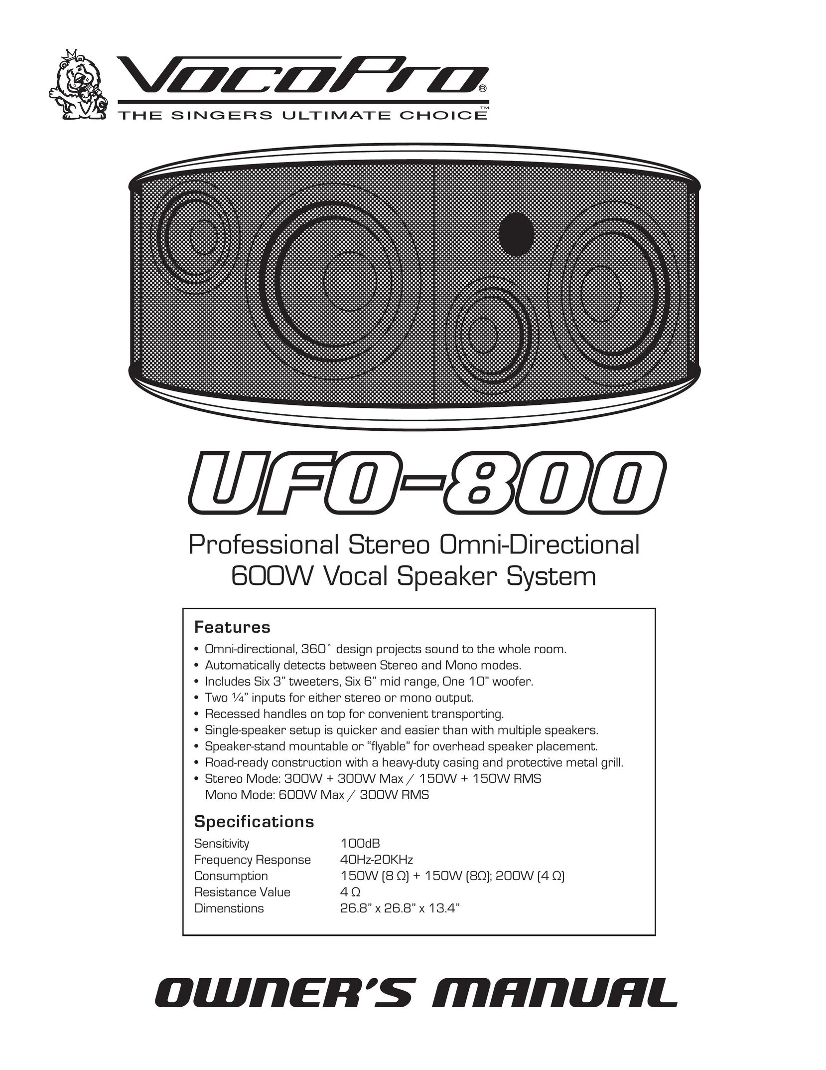 VocoPro UFO-800 Speaker System User Manual