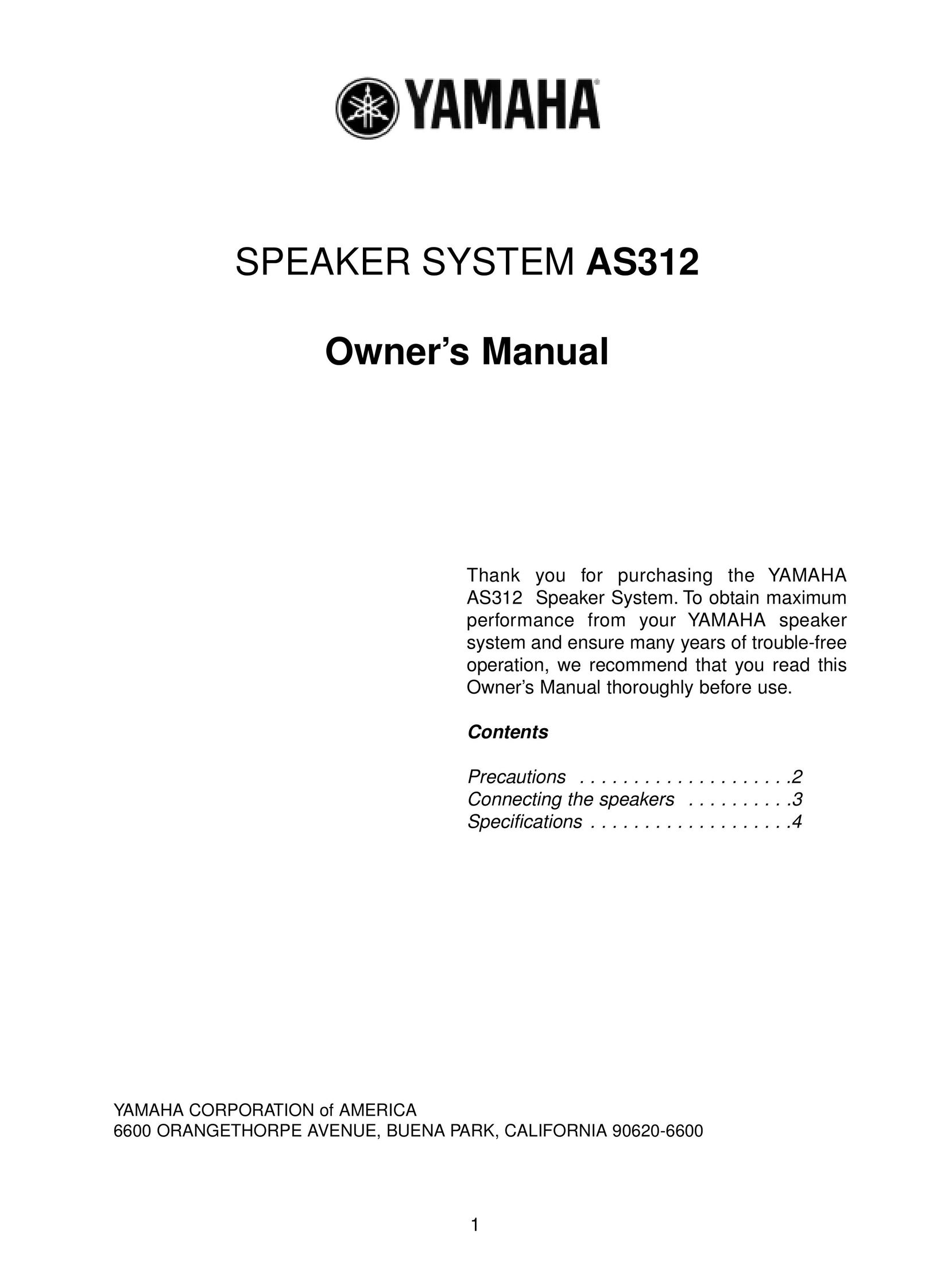 Yamaha AS312 Speaker System User Manual