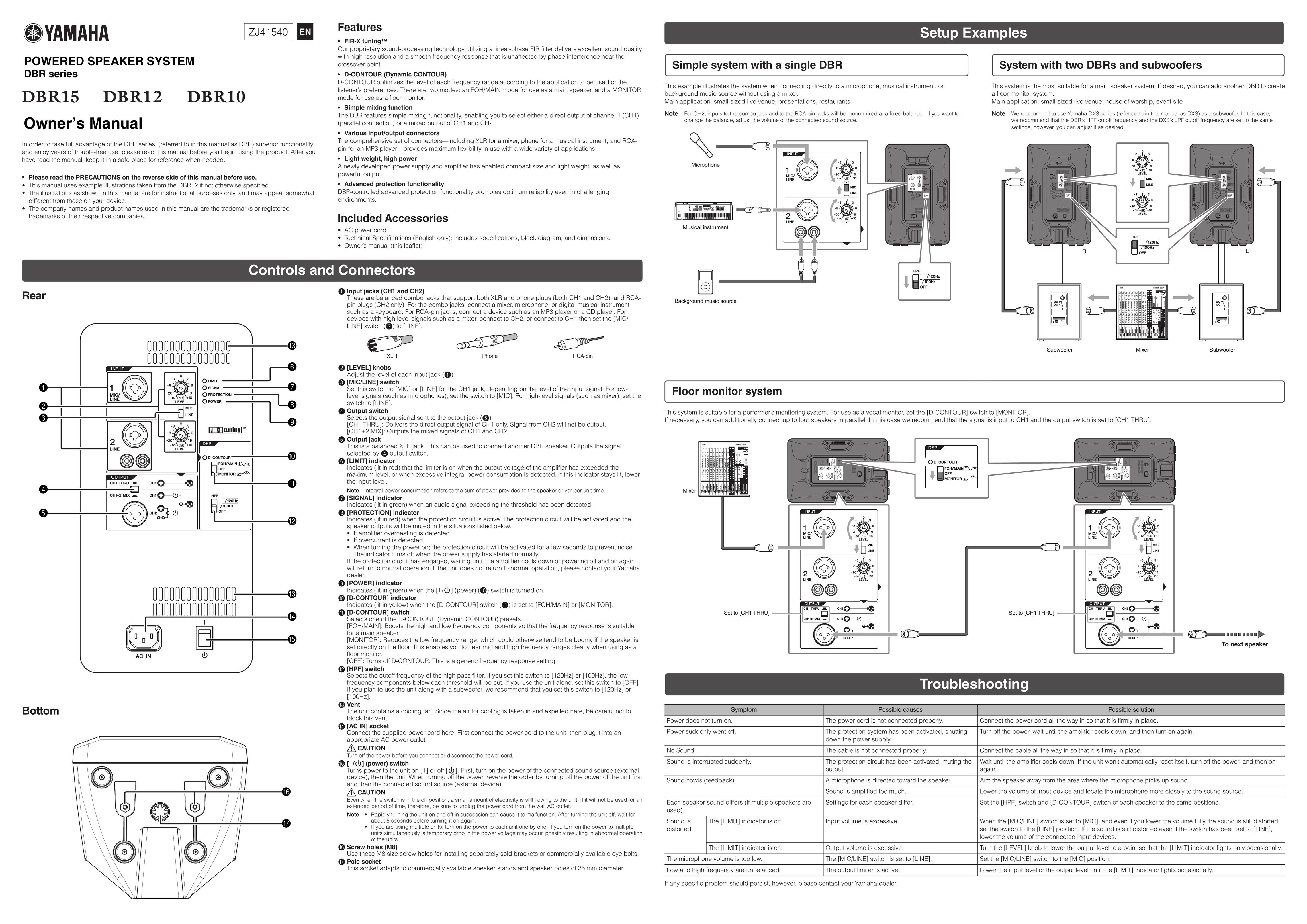 Yamaha DBR10 Speaker System User Manual