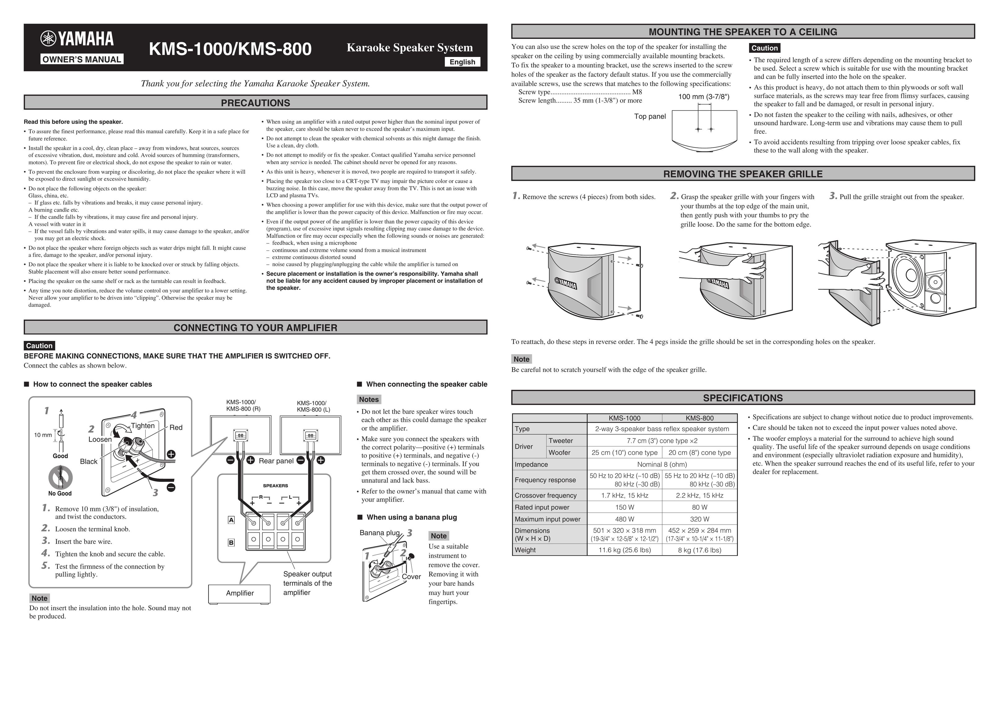 Yamaha KMS-1000 Speaker System User Manual