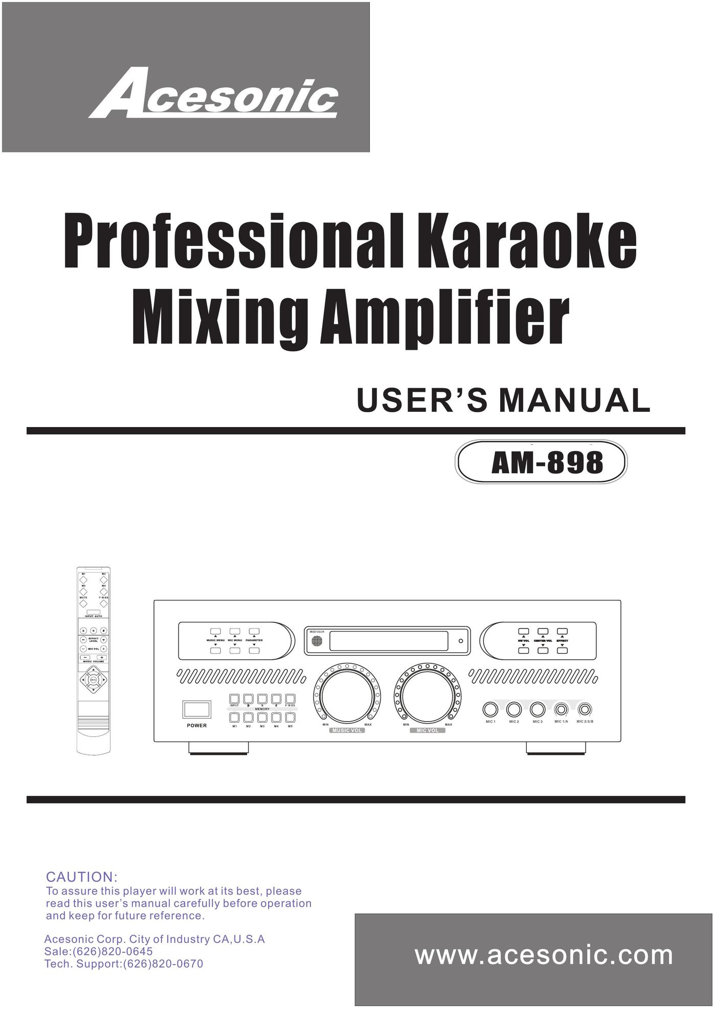 Acesonic AM-898 Stereo Amplifier User Manual