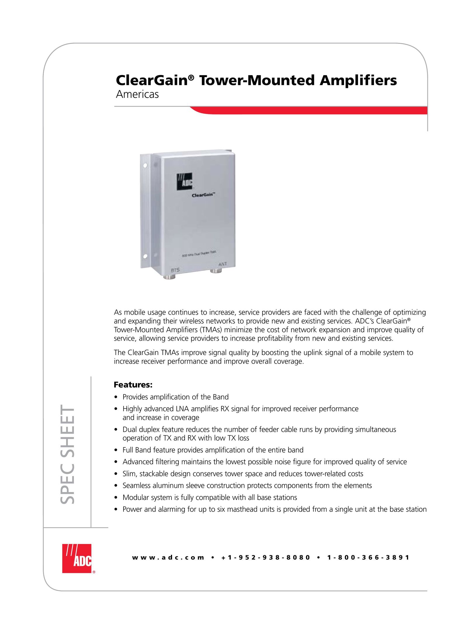 ADC Tower-Mounted Amplifiers Stereo Amplifier User Manual
