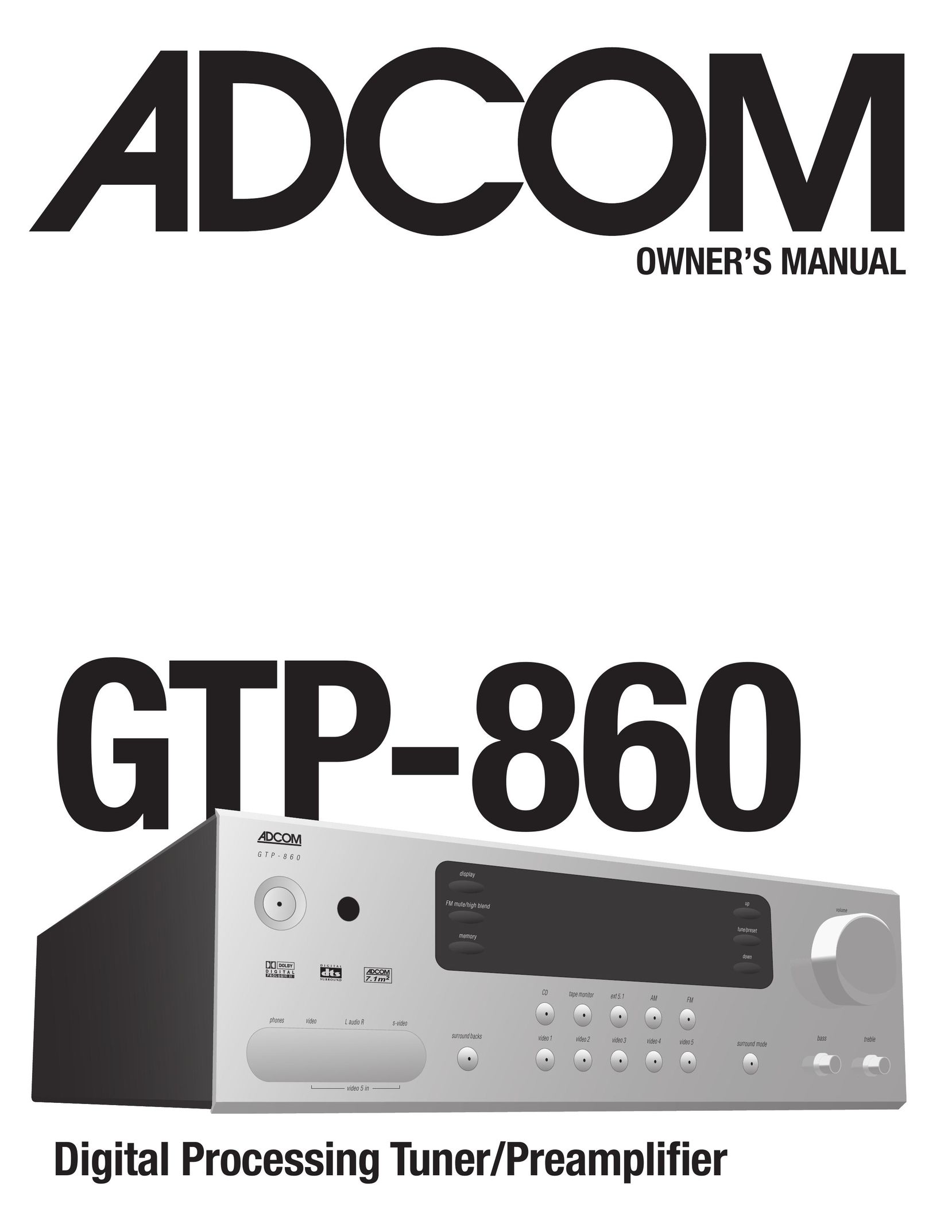 Adcom GTP-860 Stereo Amplifier User Manual