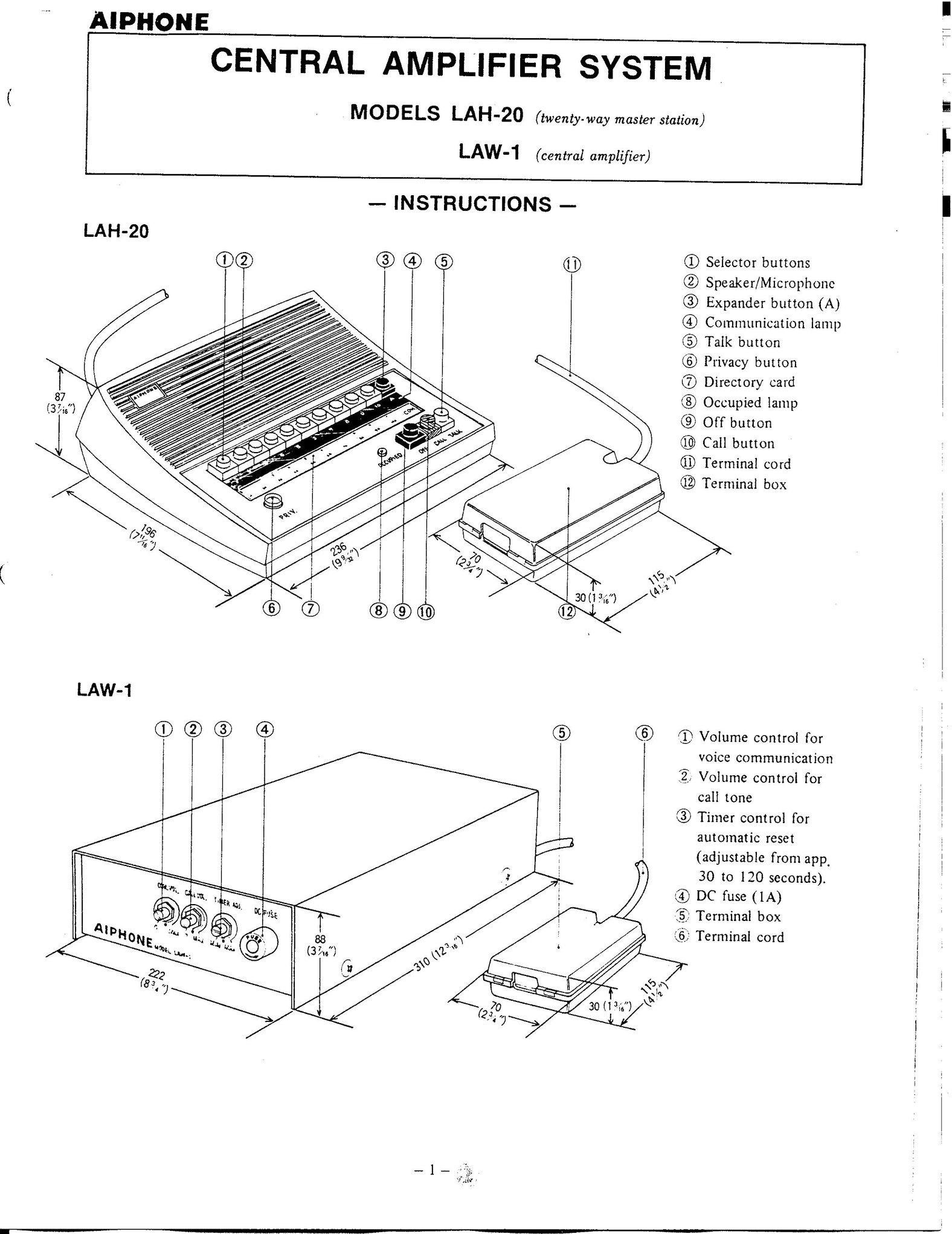 Aiphone LAW-1 Stereo Amplifier User Manual