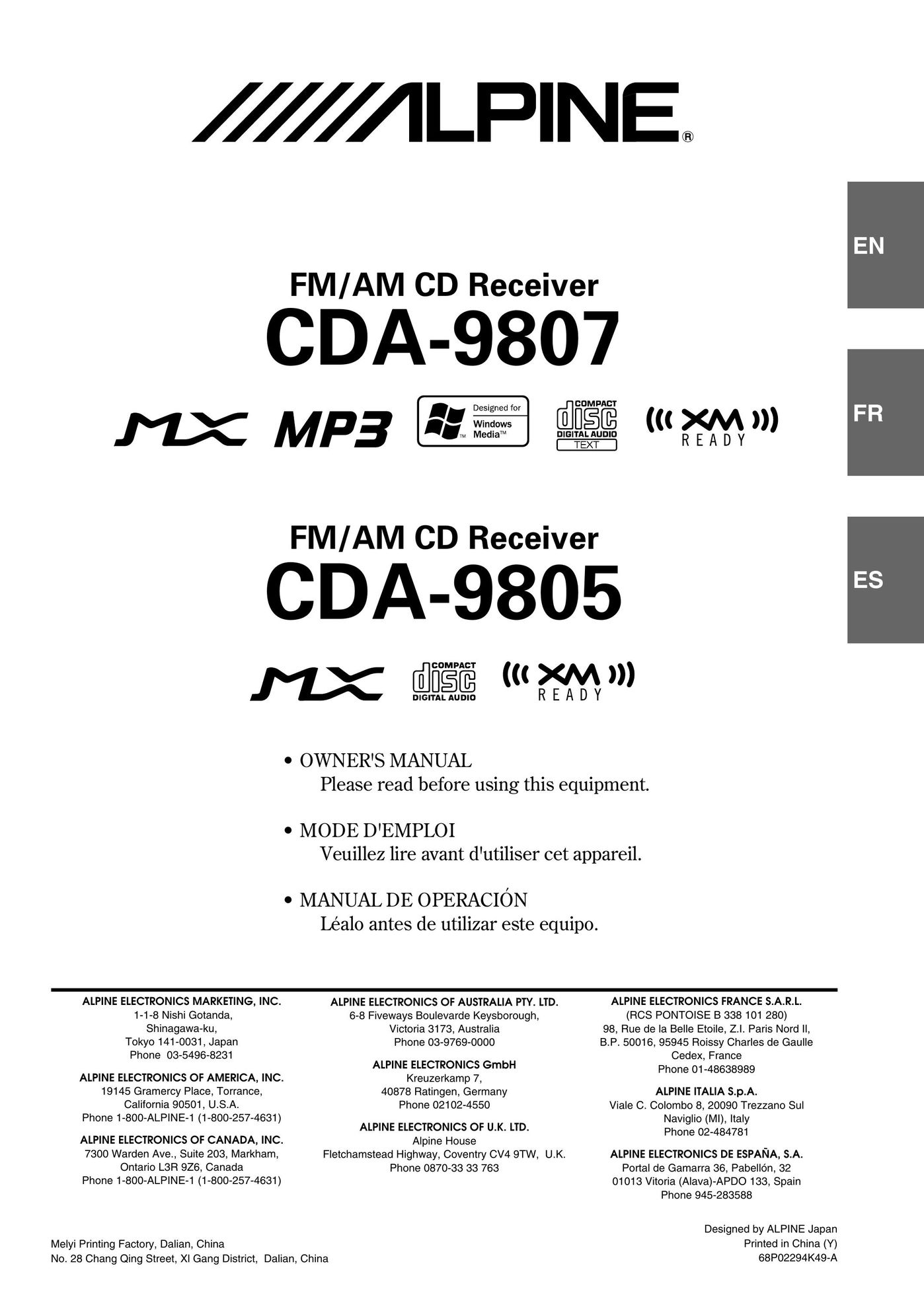 Alpine cda-9805 Stereo Amplifier User Manual