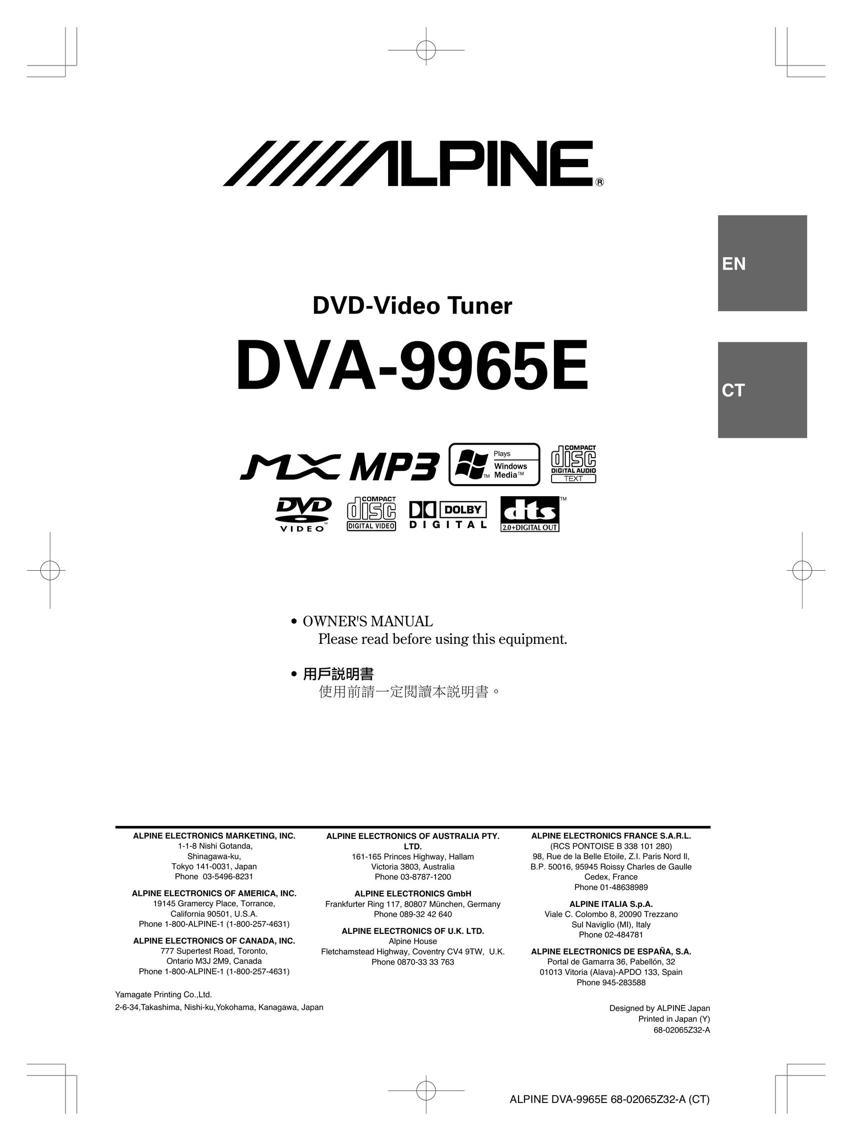 Alpine DVA-9965E Stereo Amplifier User Manual