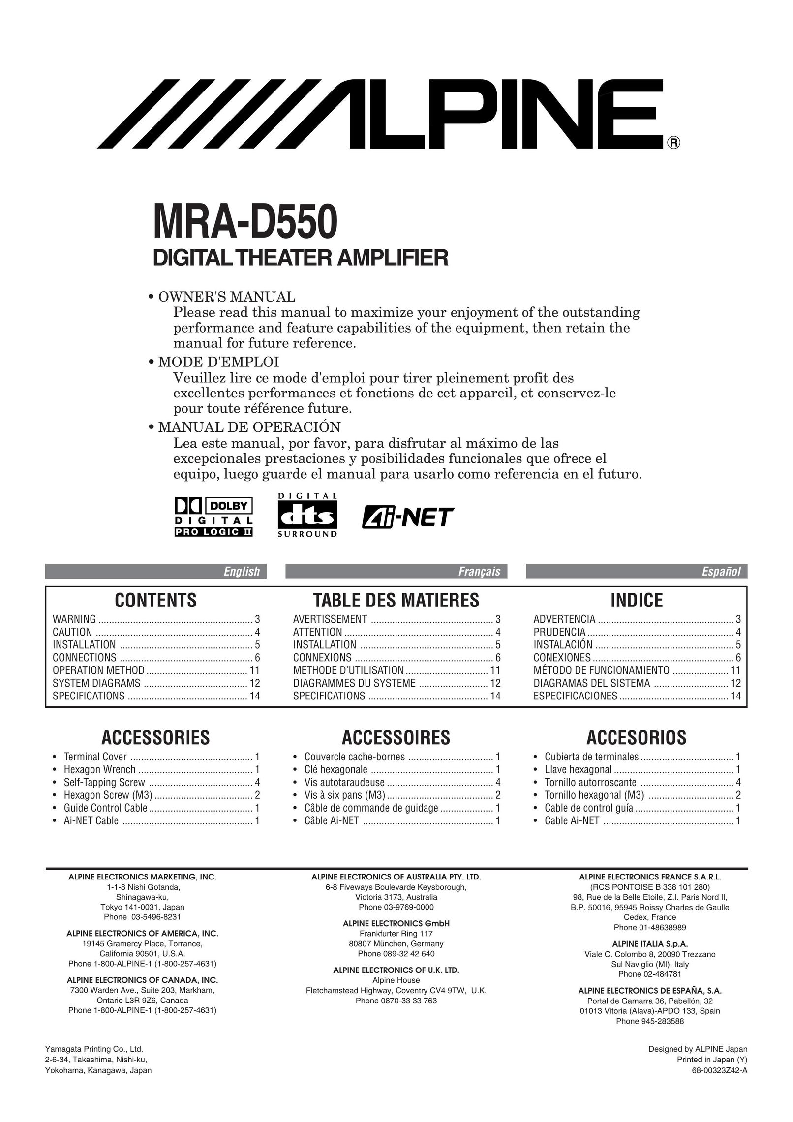 Alpine MRA-D550 Stereo Amplifier User Manual