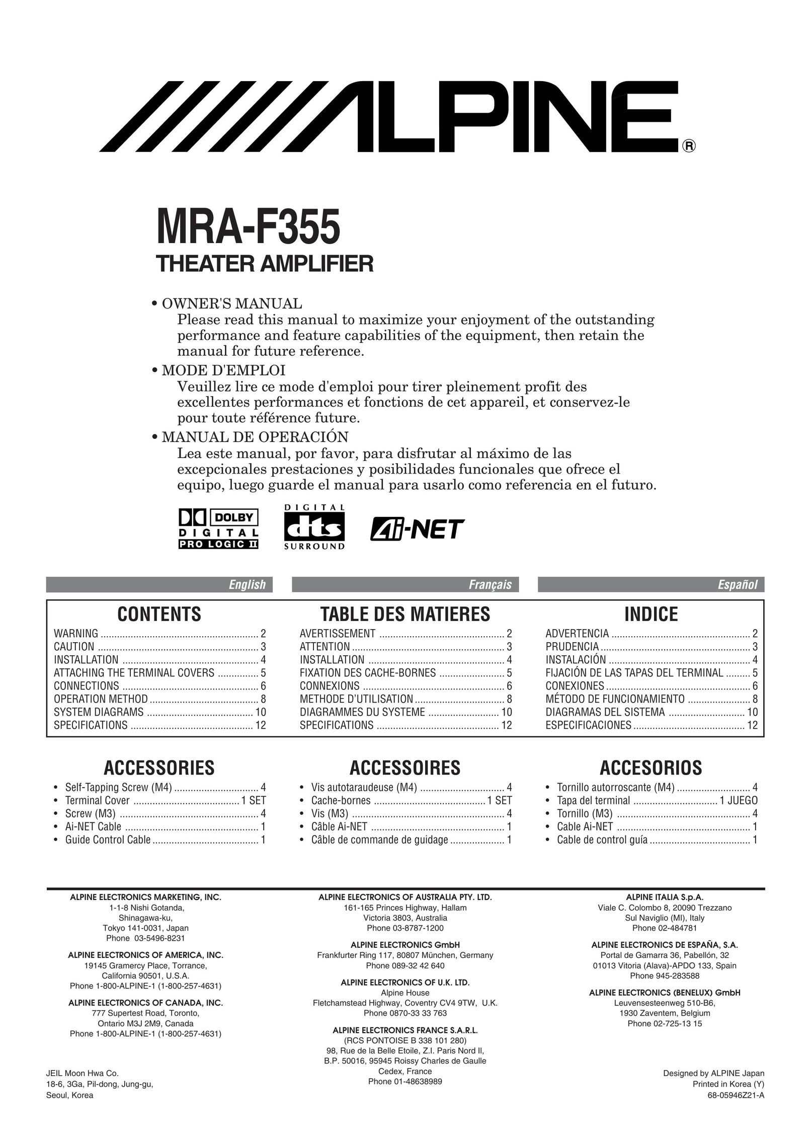 Alpine MRA-F355 Stereo Amplifier User Manual