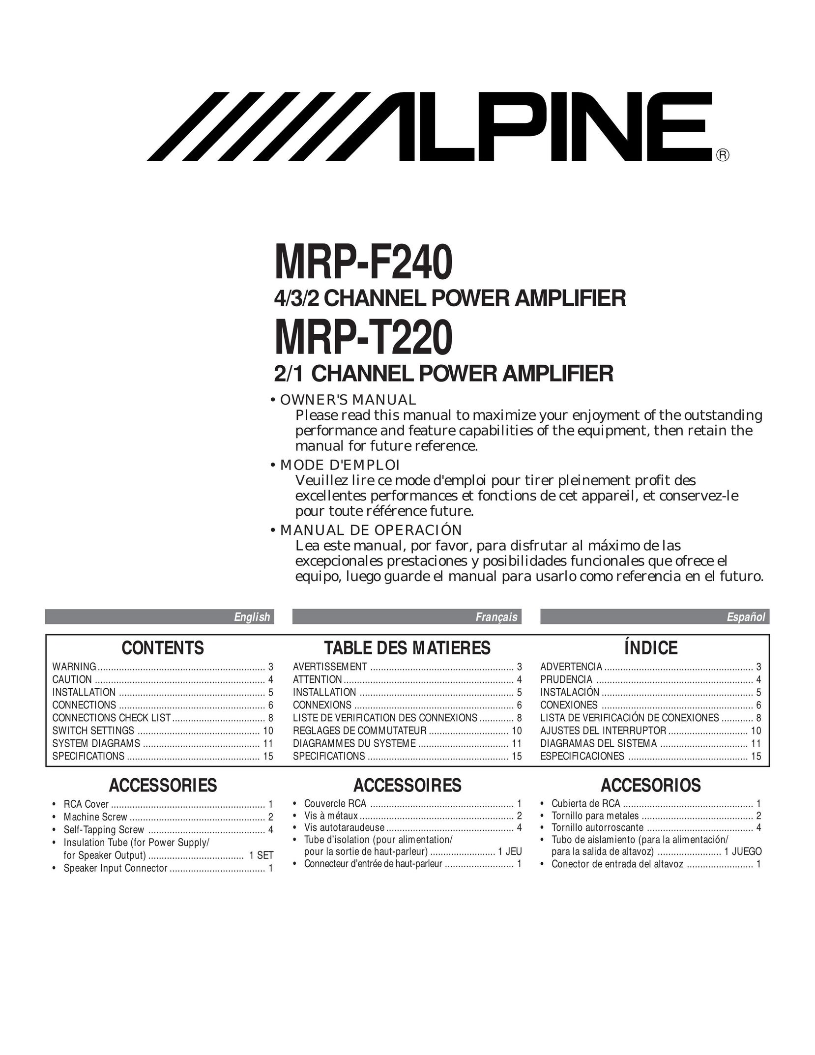 Alpine MRP-F240 Stereo Amplifier User Manual