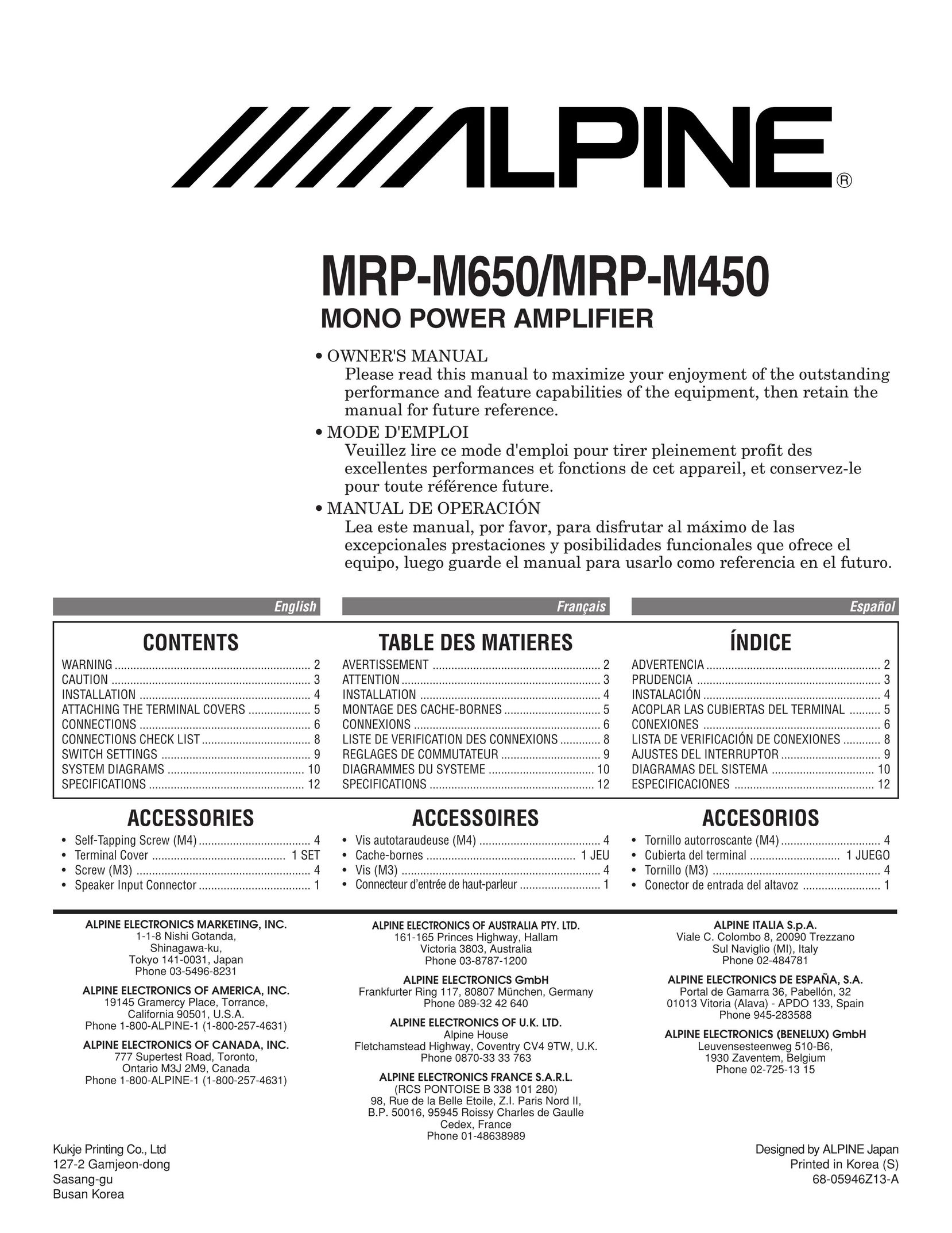Alpine MRP-M450 Stereo Amplifier User Manual
