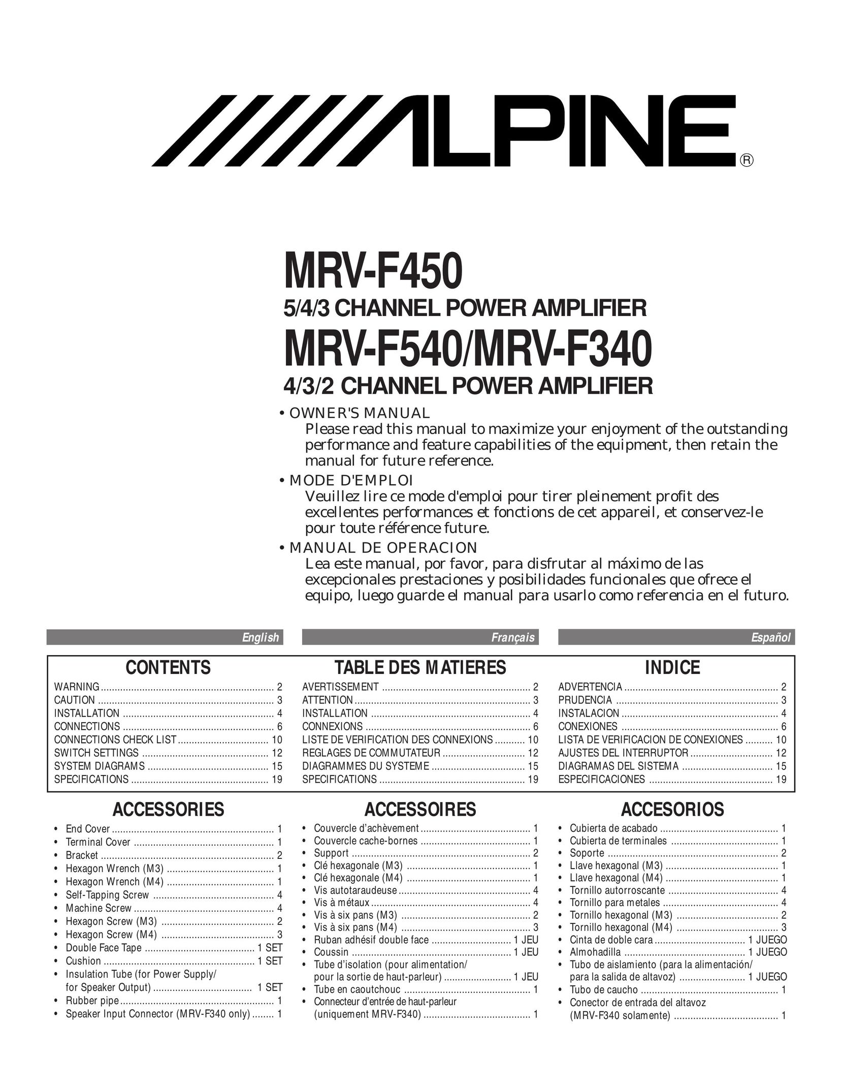 Alpine MRV-F540 Stereo Amplifier User Manual