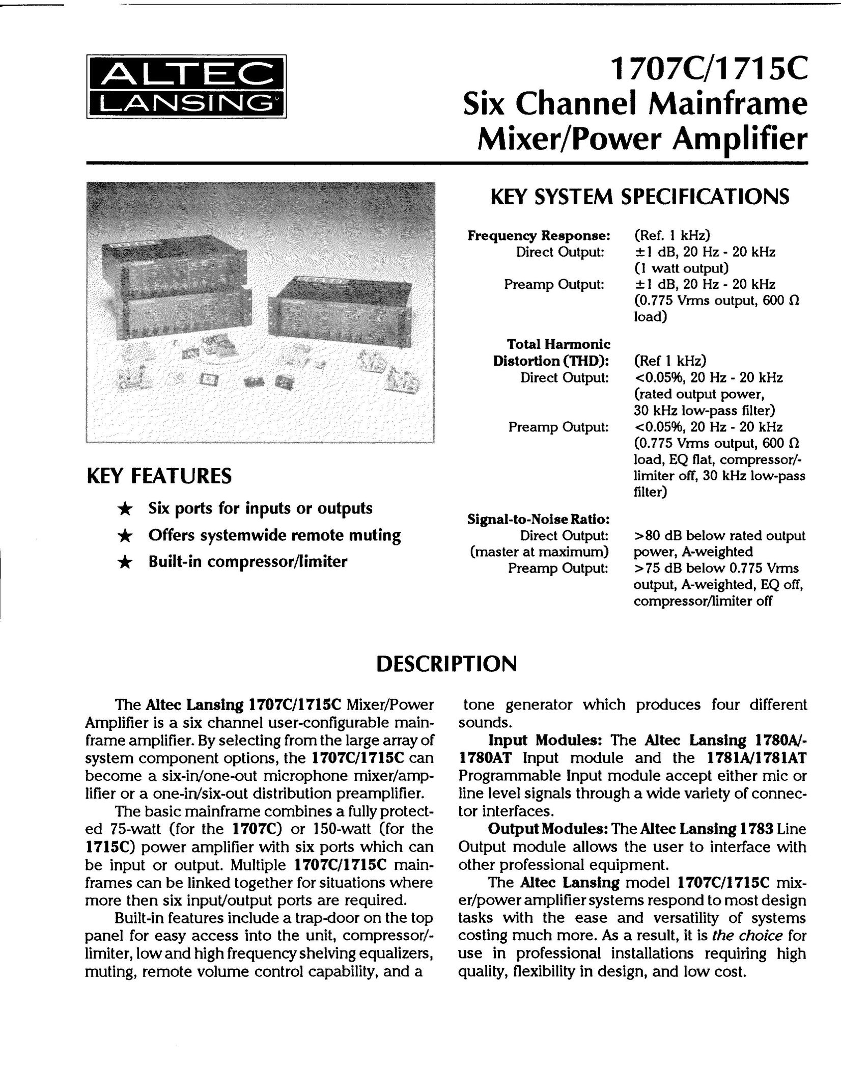 Altec Lansing 1715C Stereo Amplifier User Manual