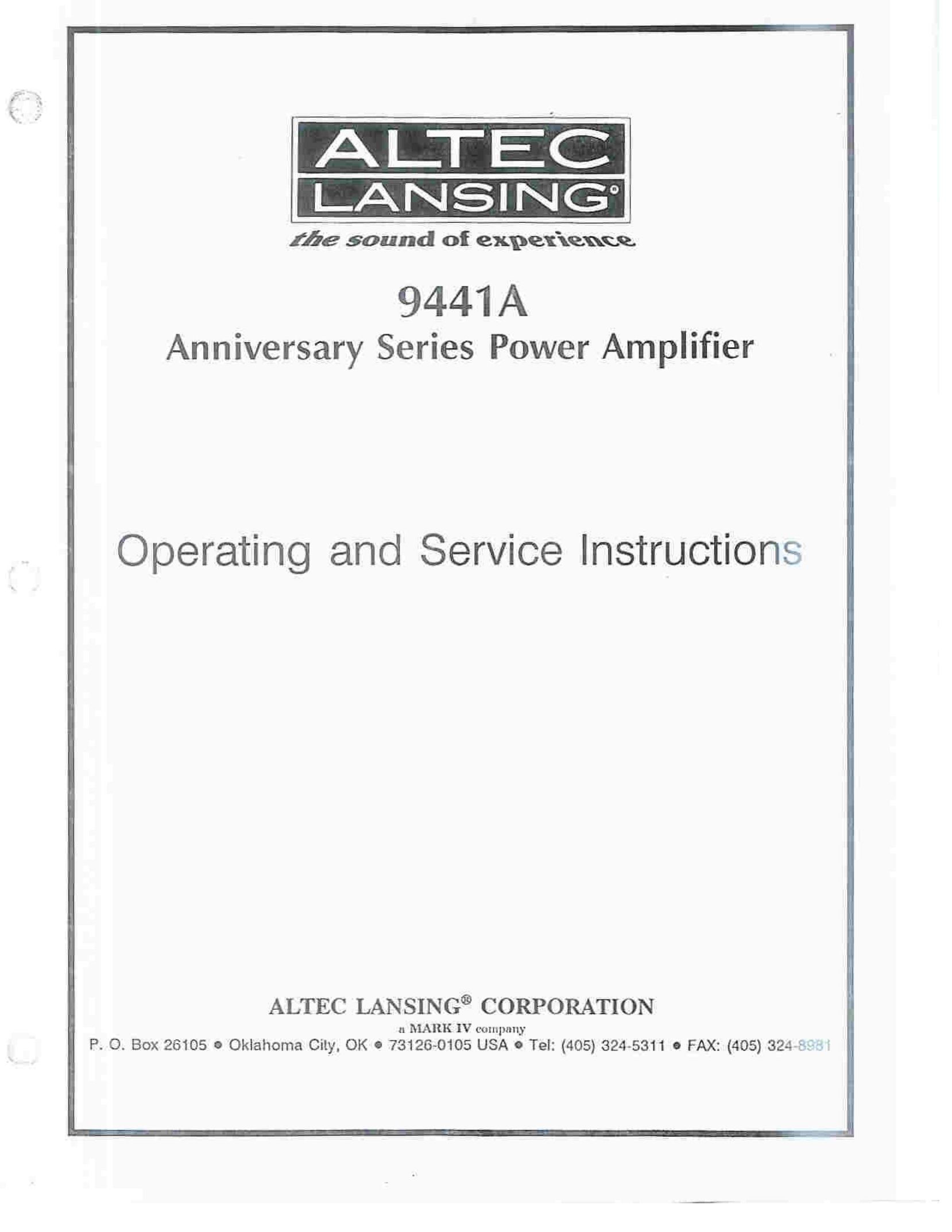 Altec Lansing 9441A Stereo Amplifier User Manual