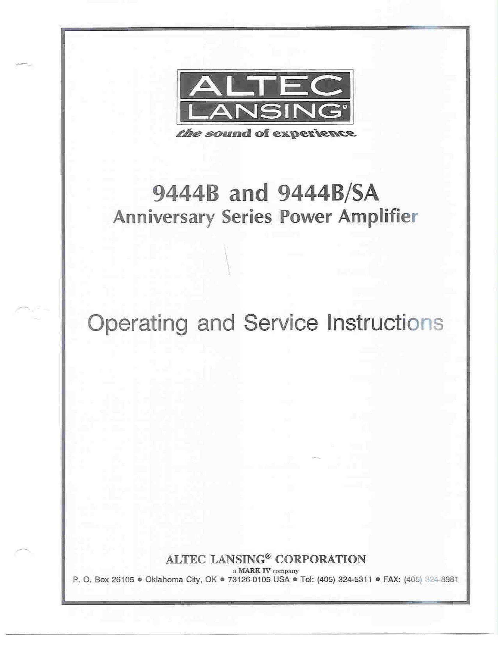 Altec Lansing 9444B Stereo Amplifier User Manual