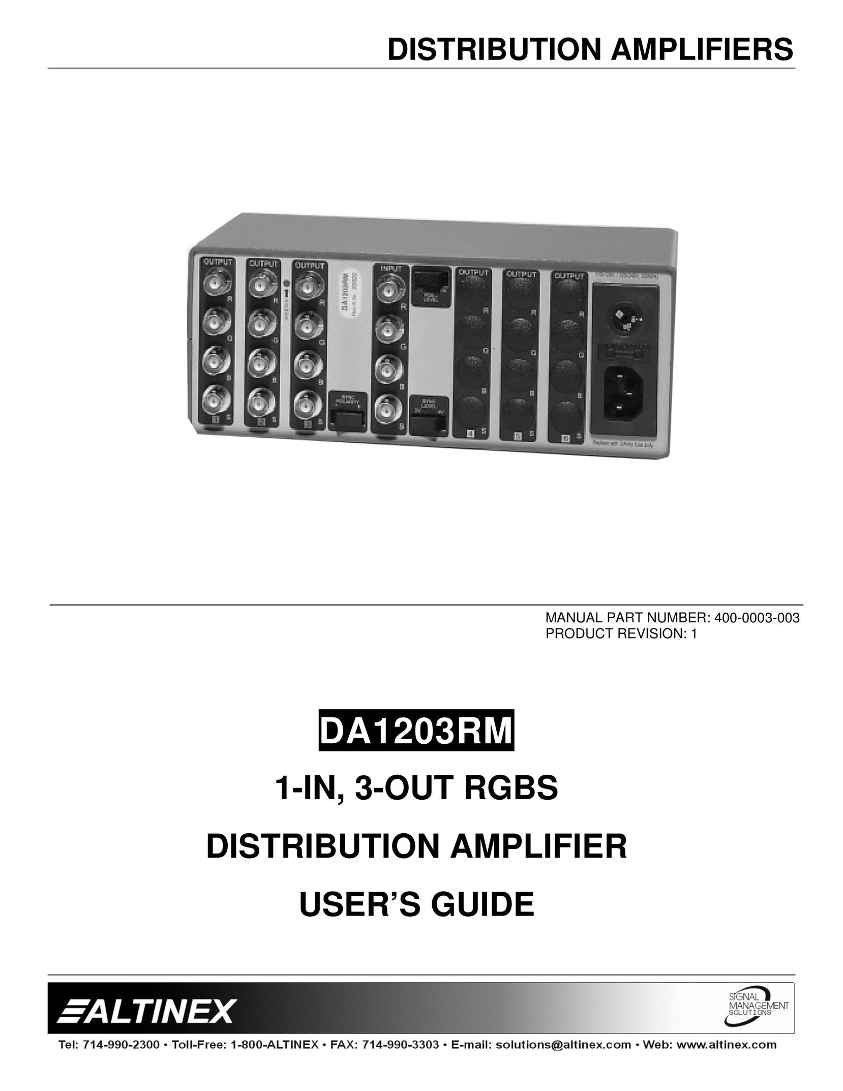 Altinex DA1203RM Stereo Amplifier User Manual