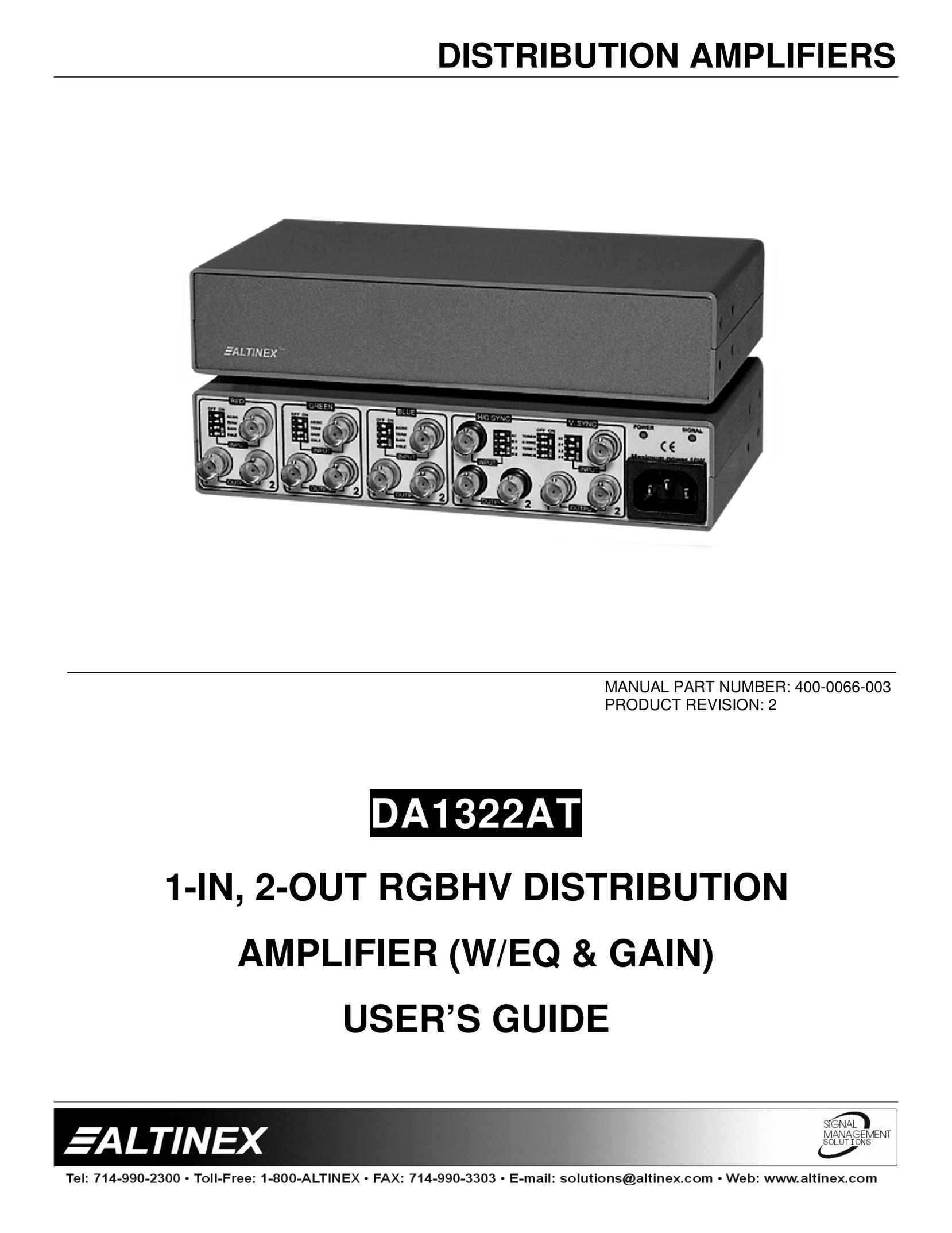 Altinex DA1322AT Stereo Amplifier User Manual