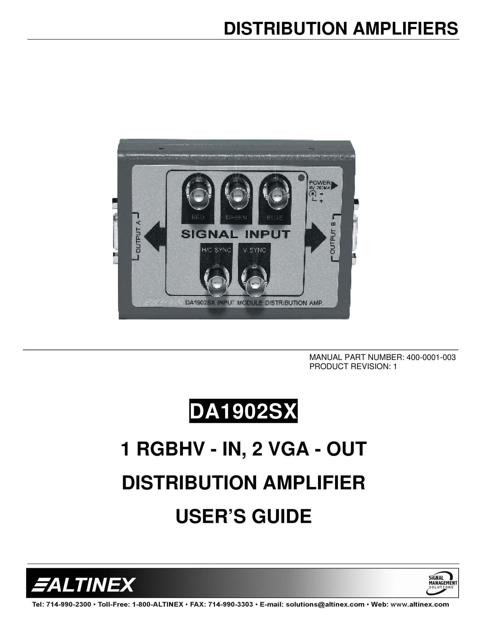 Altinex DA1902SX Stereo Amplifier User Manual