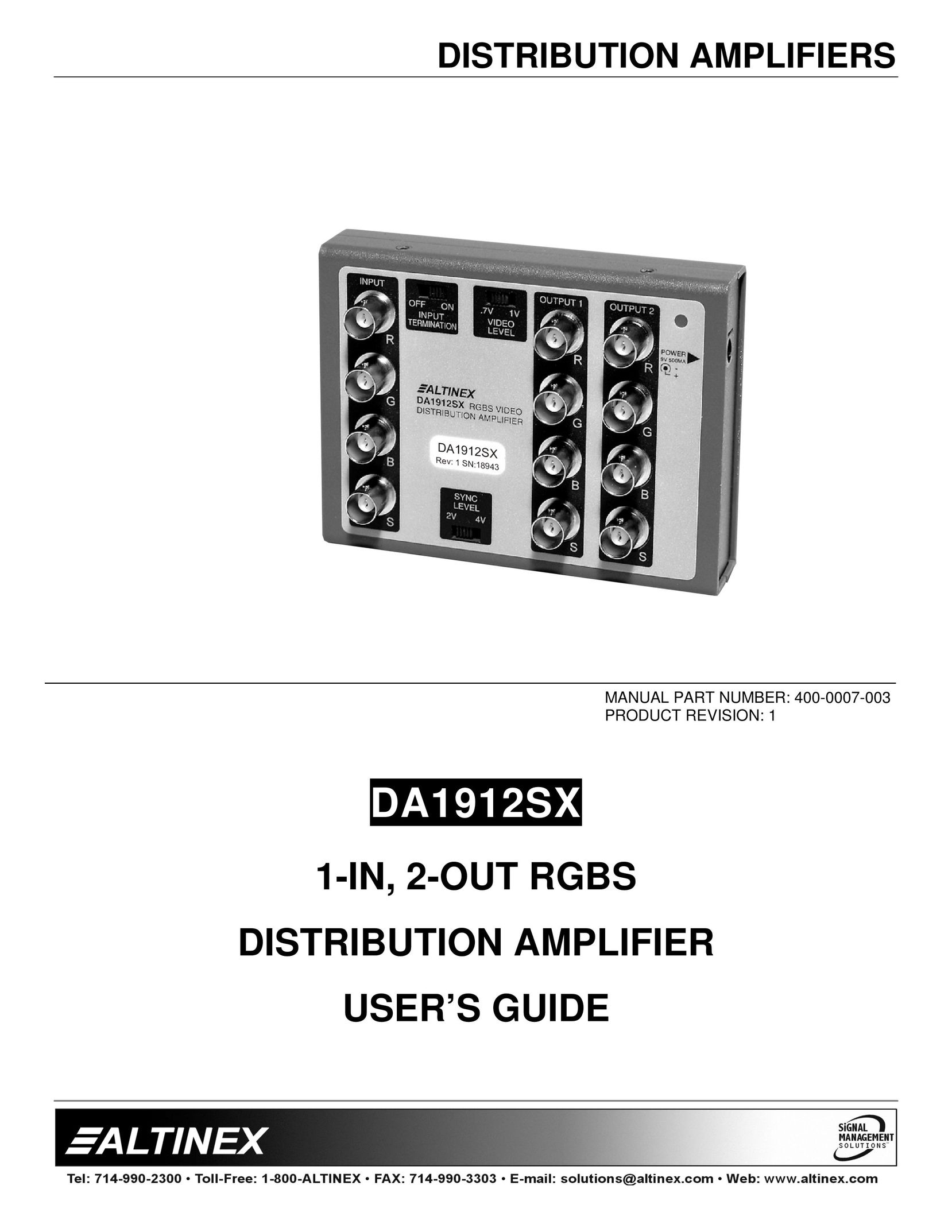 Altinex DA1912SX Stereo Amplifier User Manual
