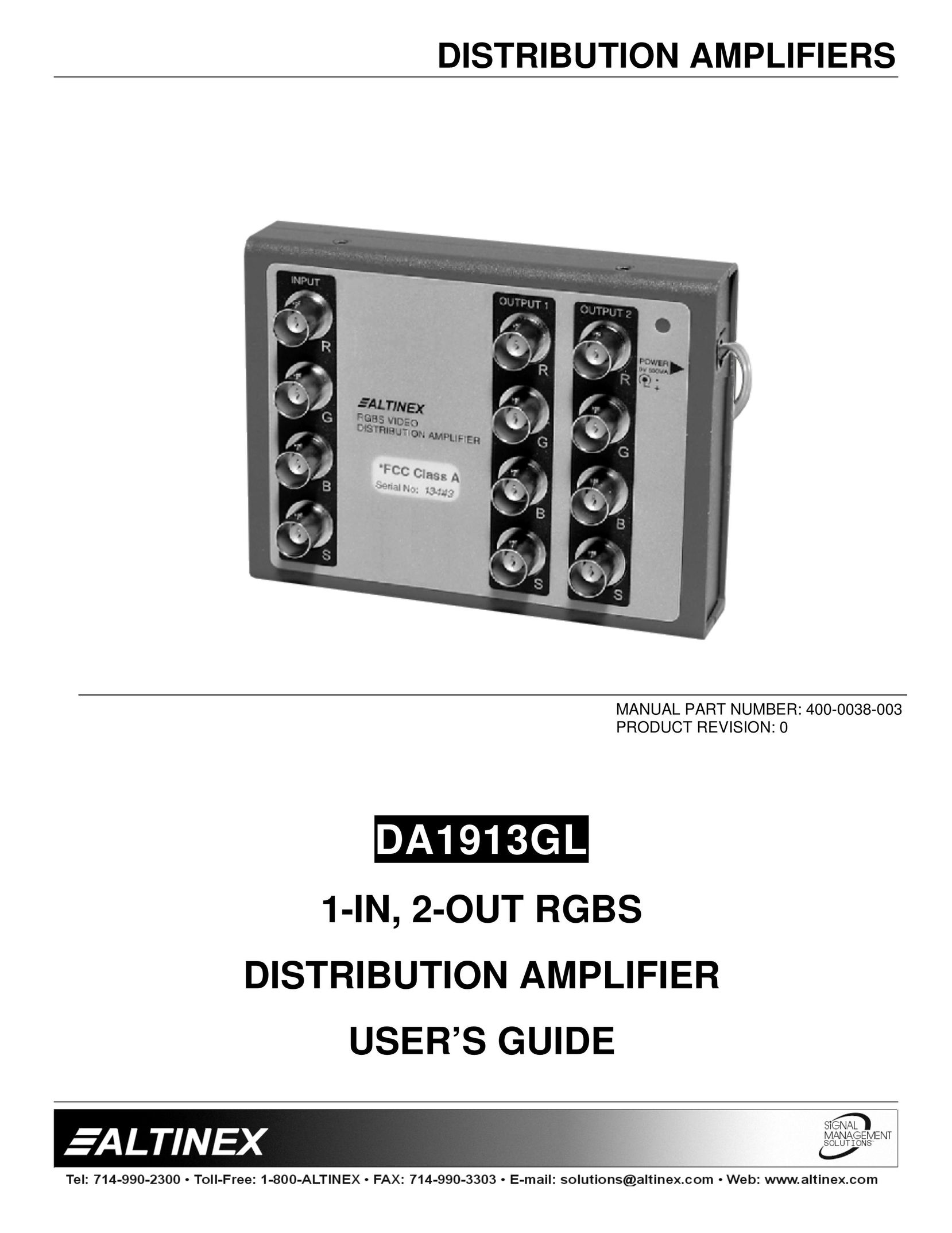 Altinex DA1913GL Stereo Amplifier User Manual