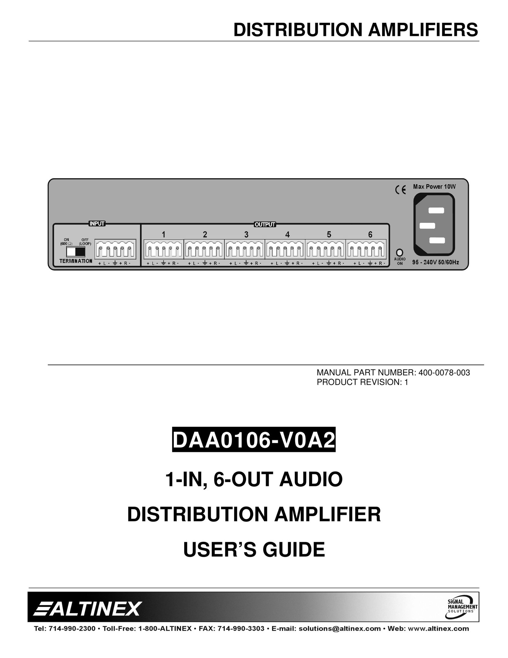 Altinex DAA0106-V0A2 Stereo Amplifier User Manual