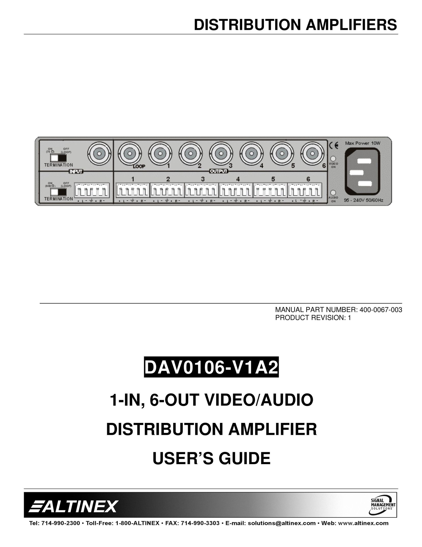 Altinex DAV0106-V1A2 Stereo Amplifier User Manual