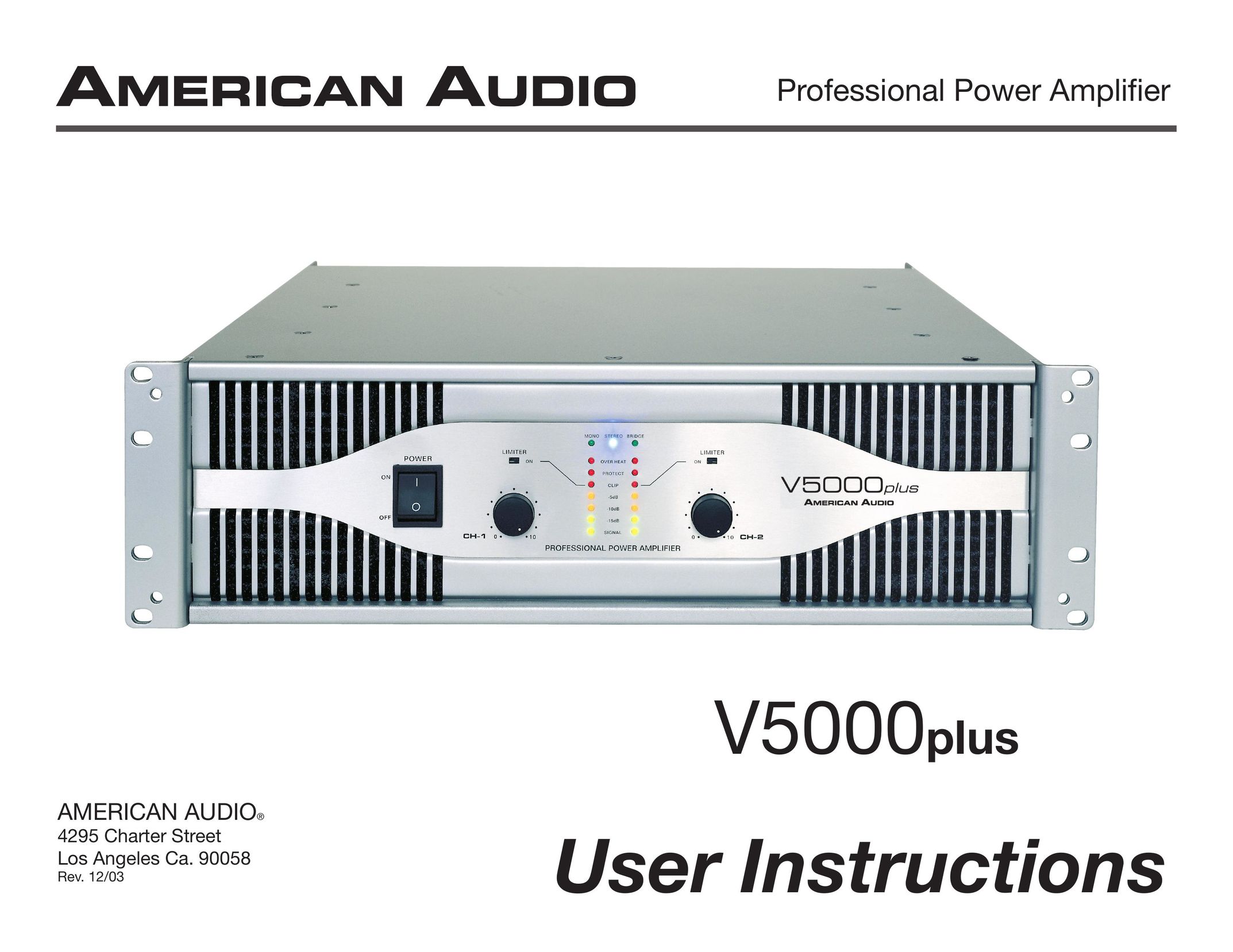 American Audio Model V 5000 Stereo Amplifier User Manual