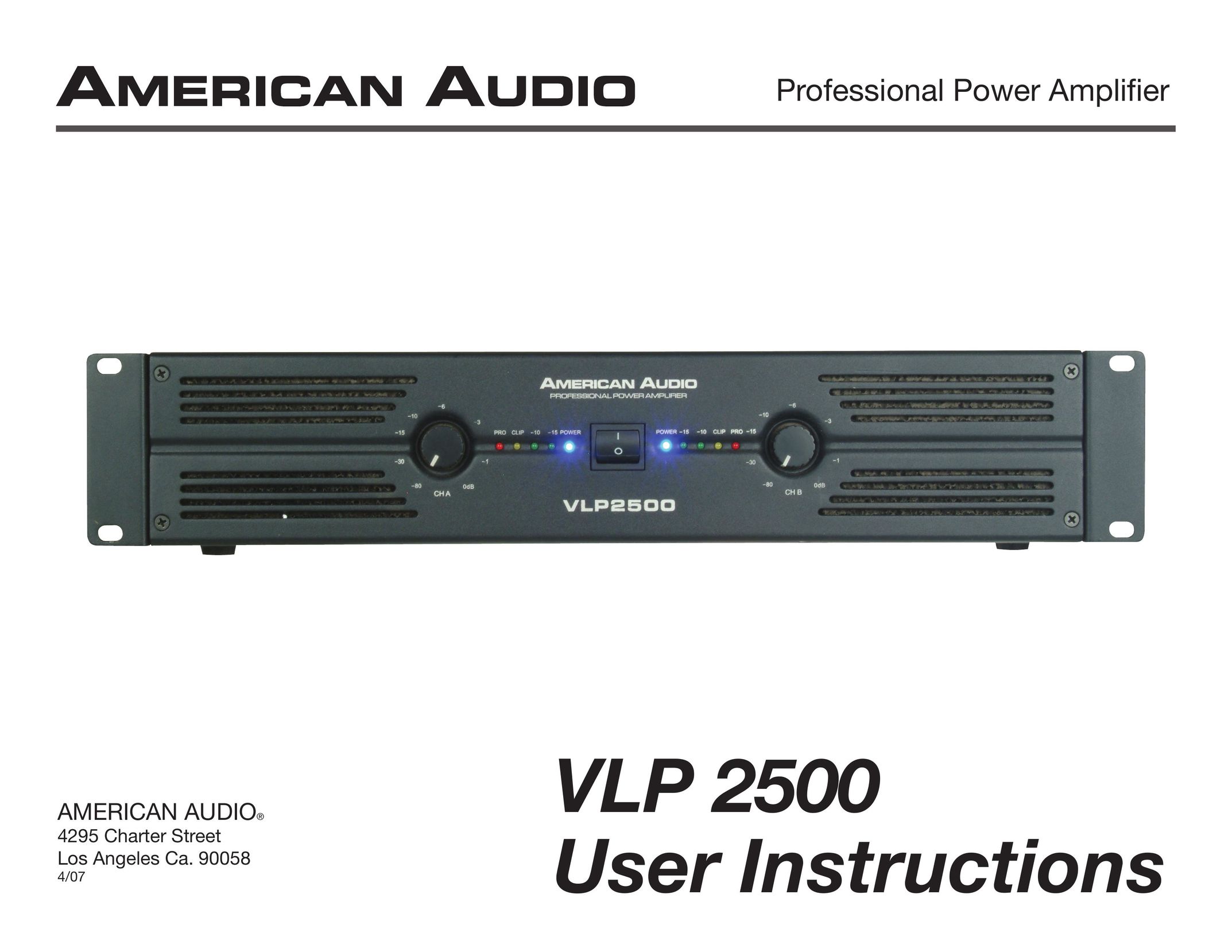 American Audio Professional Power Amplifier Stereo Amplifier User Manual