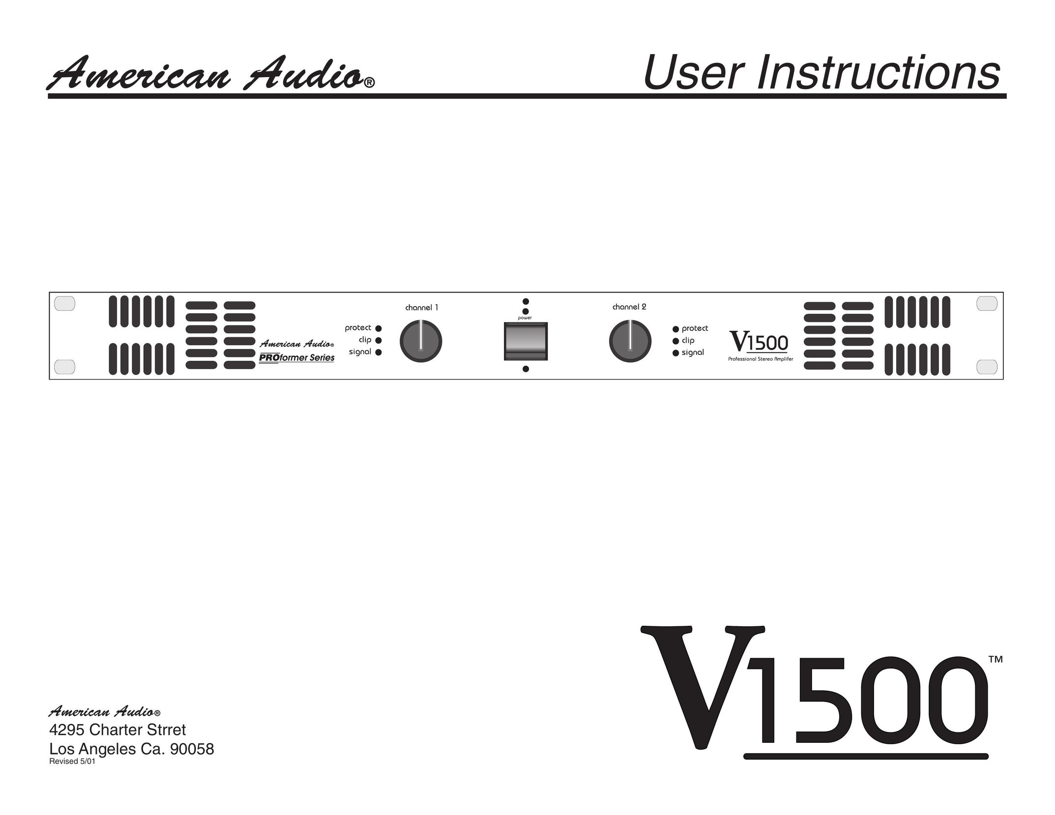 American Audio V1500 Stereo Amplifier User Manual