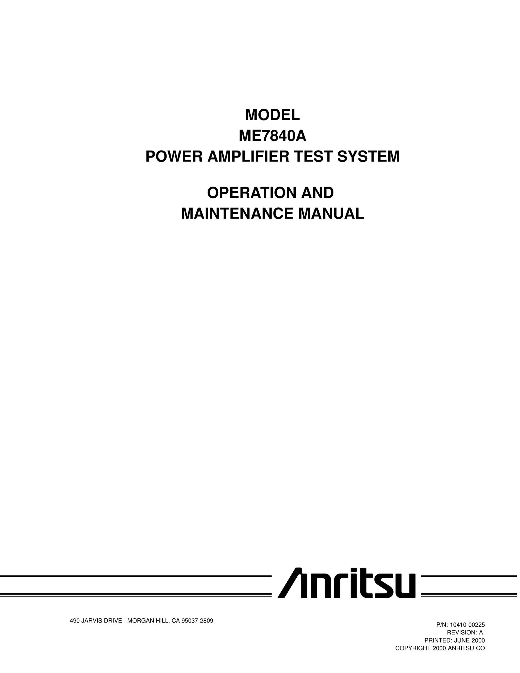 Anritsu ME7840A Stereo Amplifier User Manual