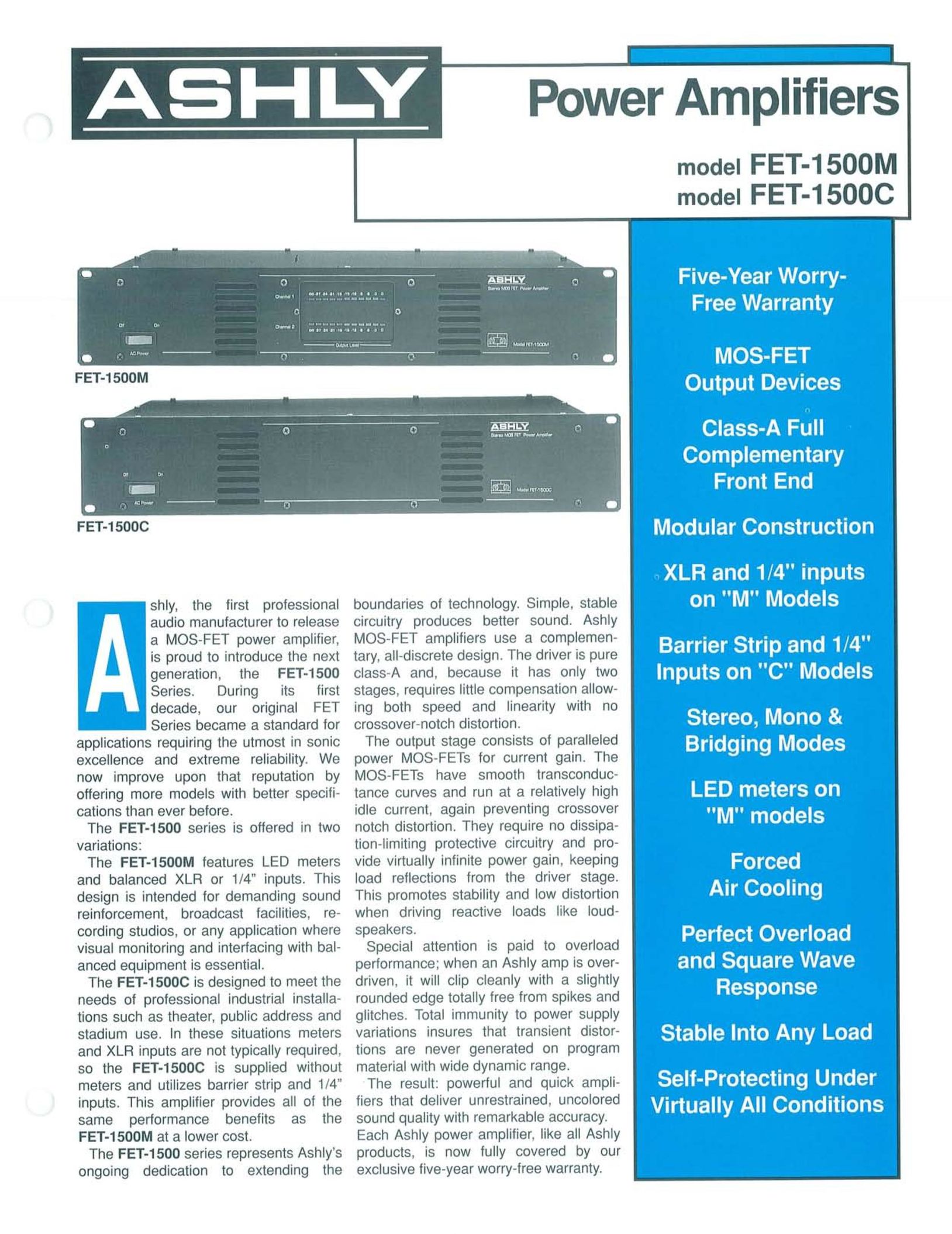 Ashly FET-1500C Stereo Amplifier User Manual