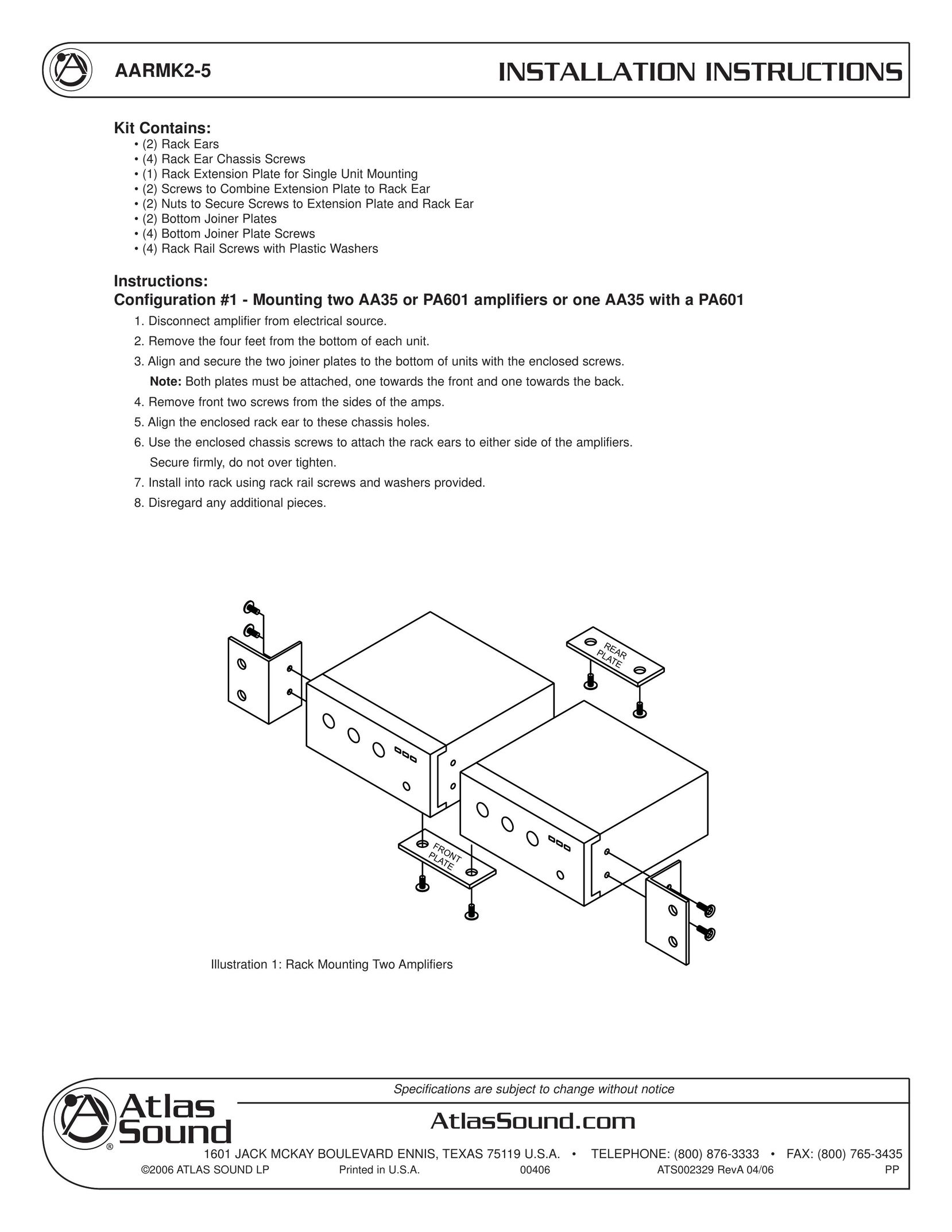 Atlas Sound AARMK2-5 Stereo Amplifier User Manual