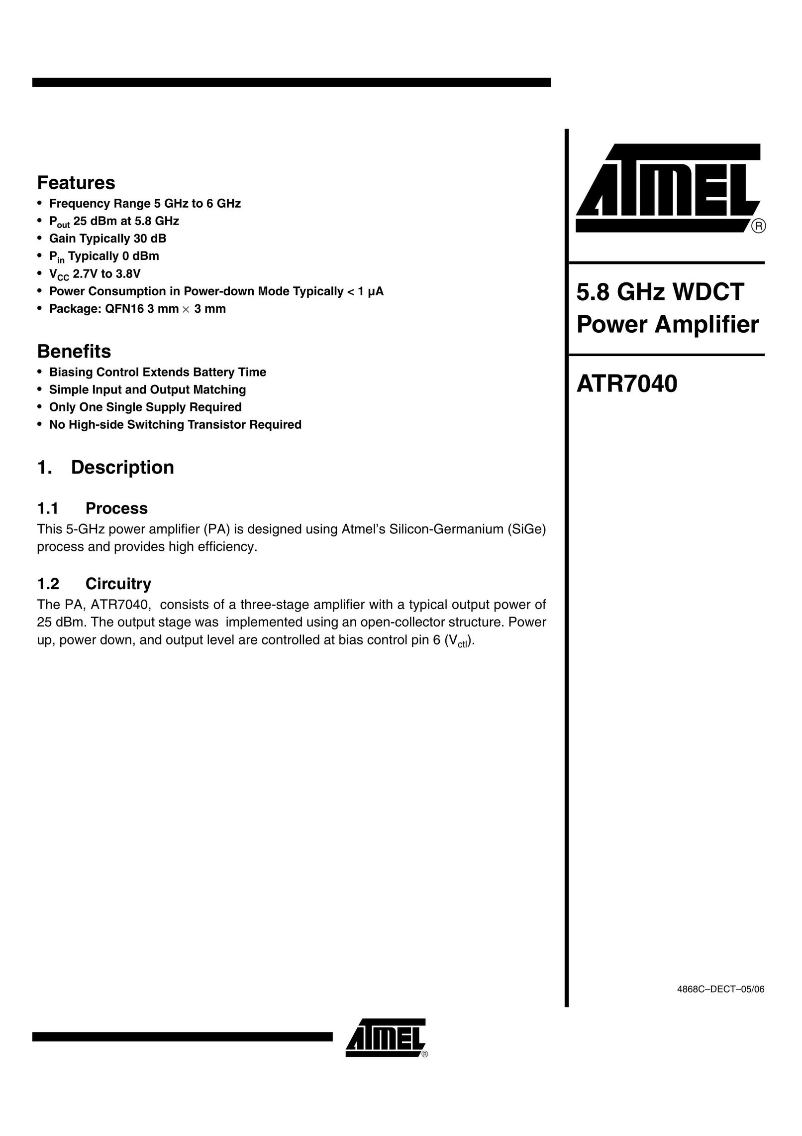 Atmel ATR7040 Stereo Amplifier User Manual