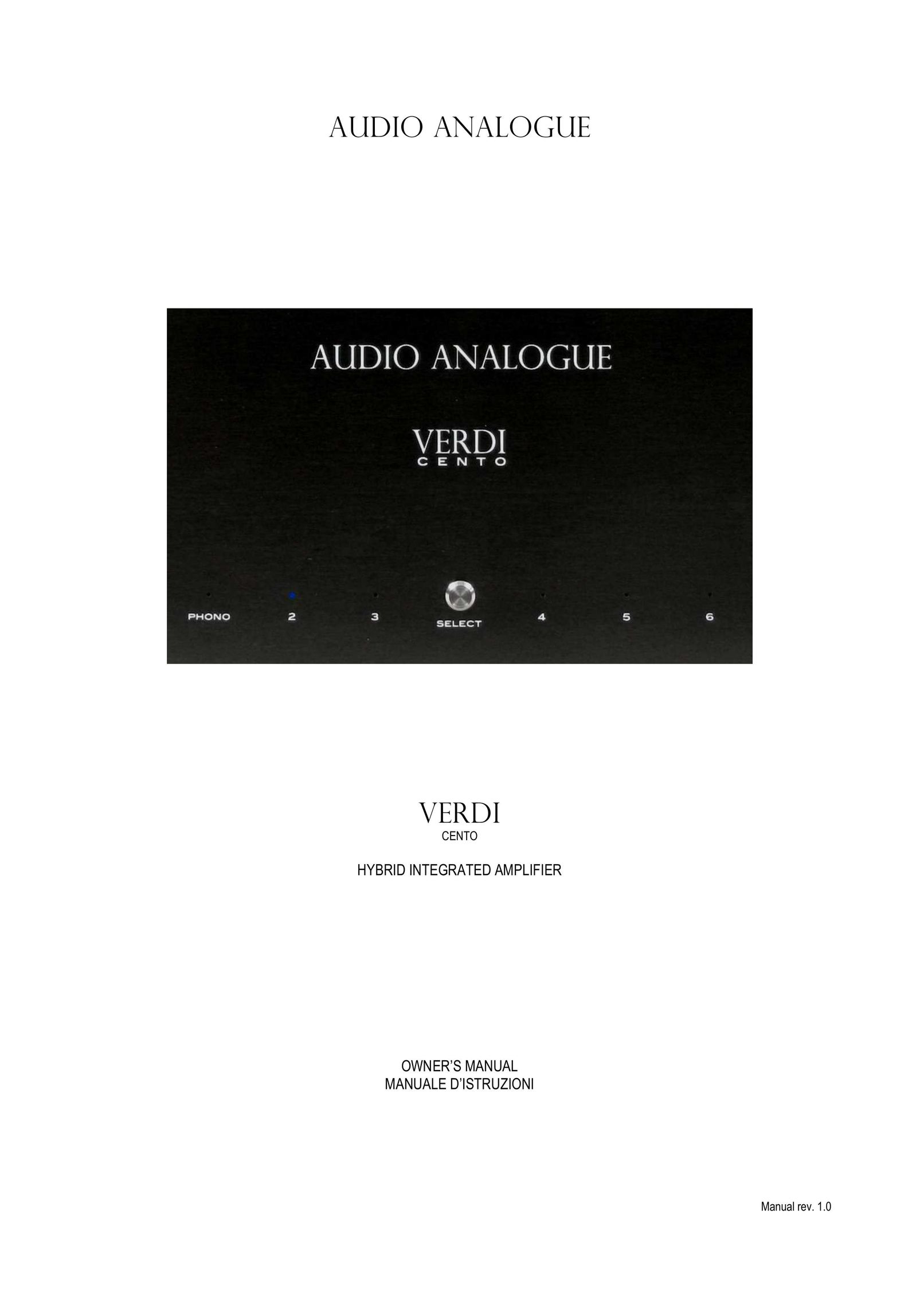 Audio Analogue SRL Verdi Cento Stereo Amplifier User Manual
