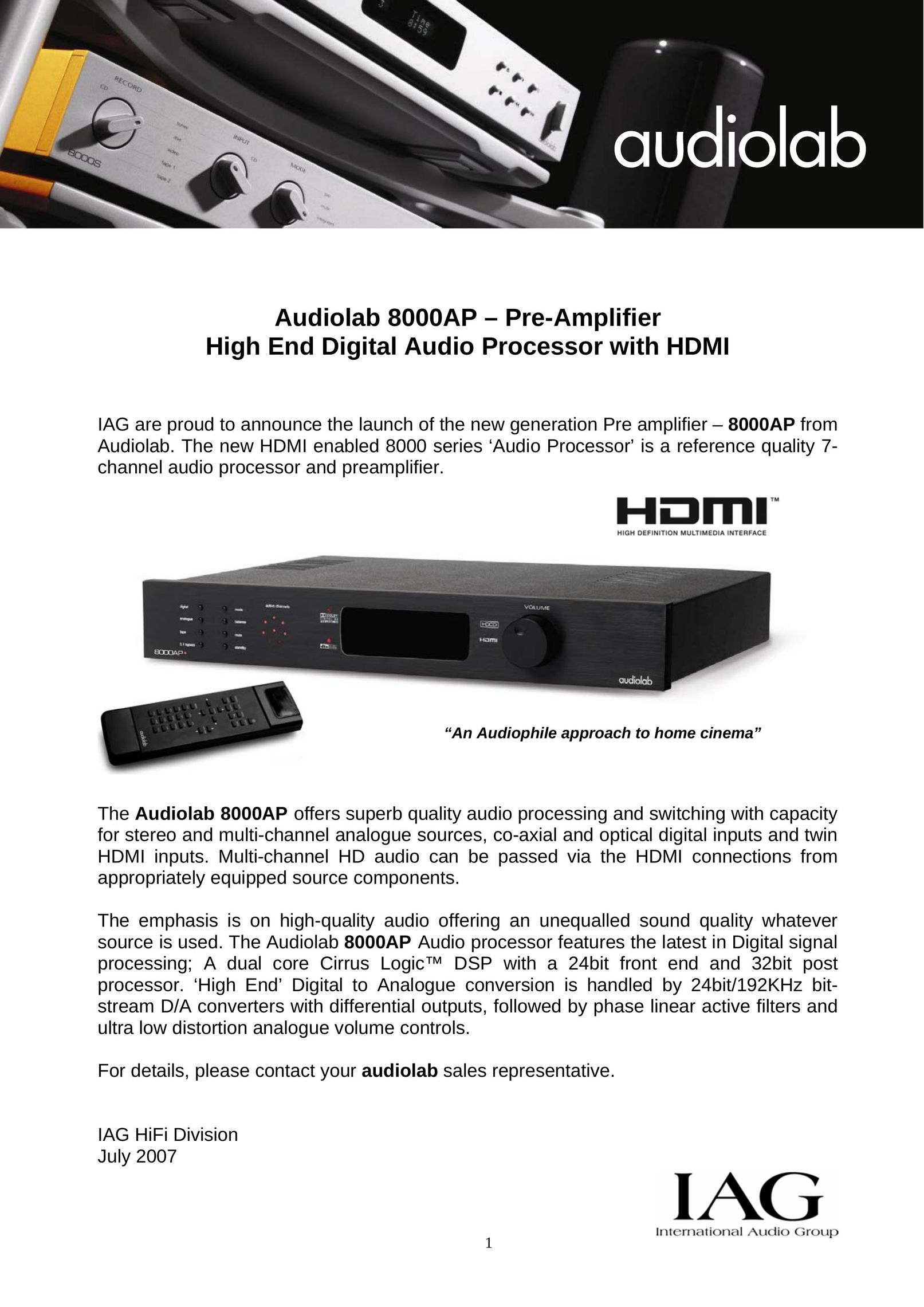 Audiolab 8000AP Stereo Amplifier User Manual