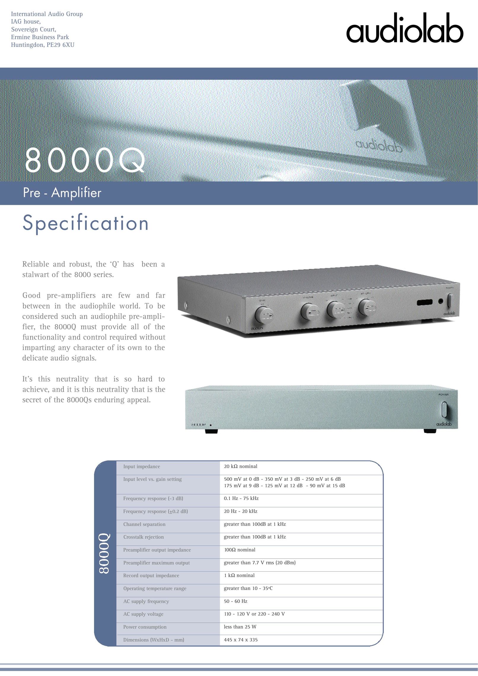 Audiolab 8000Q Stereo Amplifier User Manual