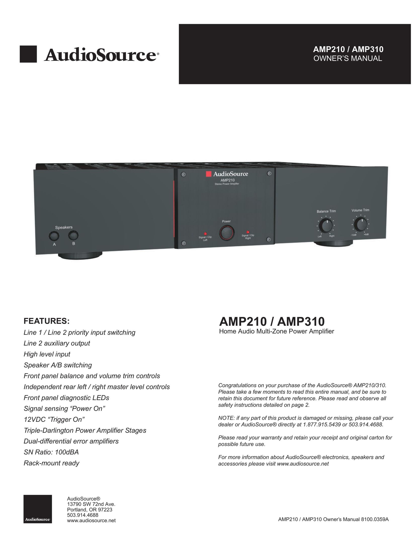AudioSource AMP210 Stereo Amplifier User Manual