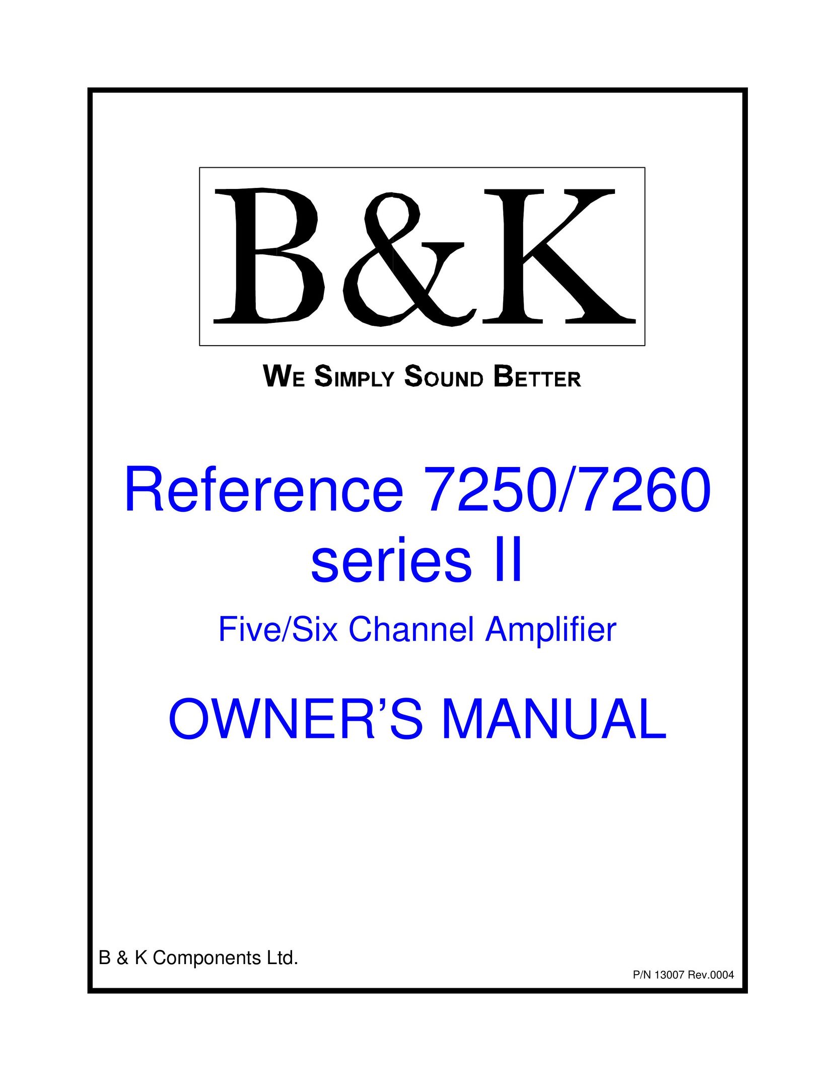 B&K 7260 series Stereo Amplifier User Manual
