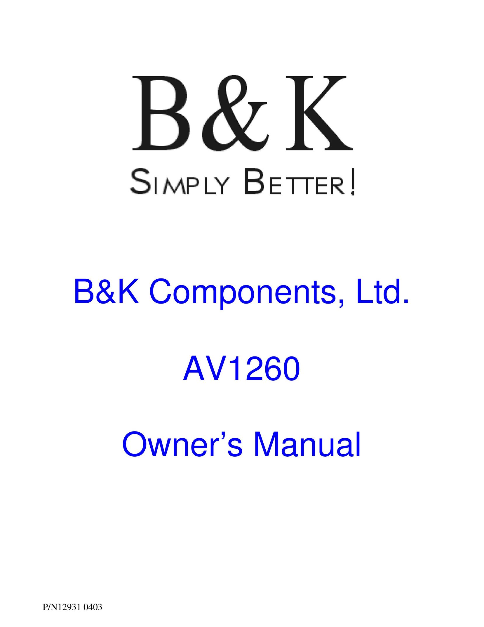 B&K AV1260 Stereo Amplifier User Manual