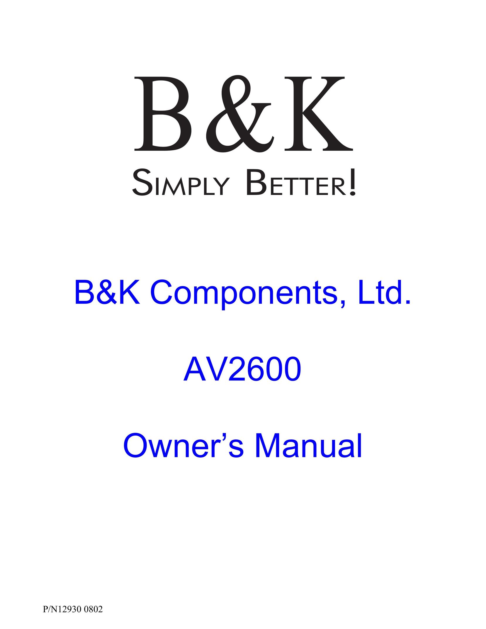 B&K AV2600 Stereo Amplifier User Manual