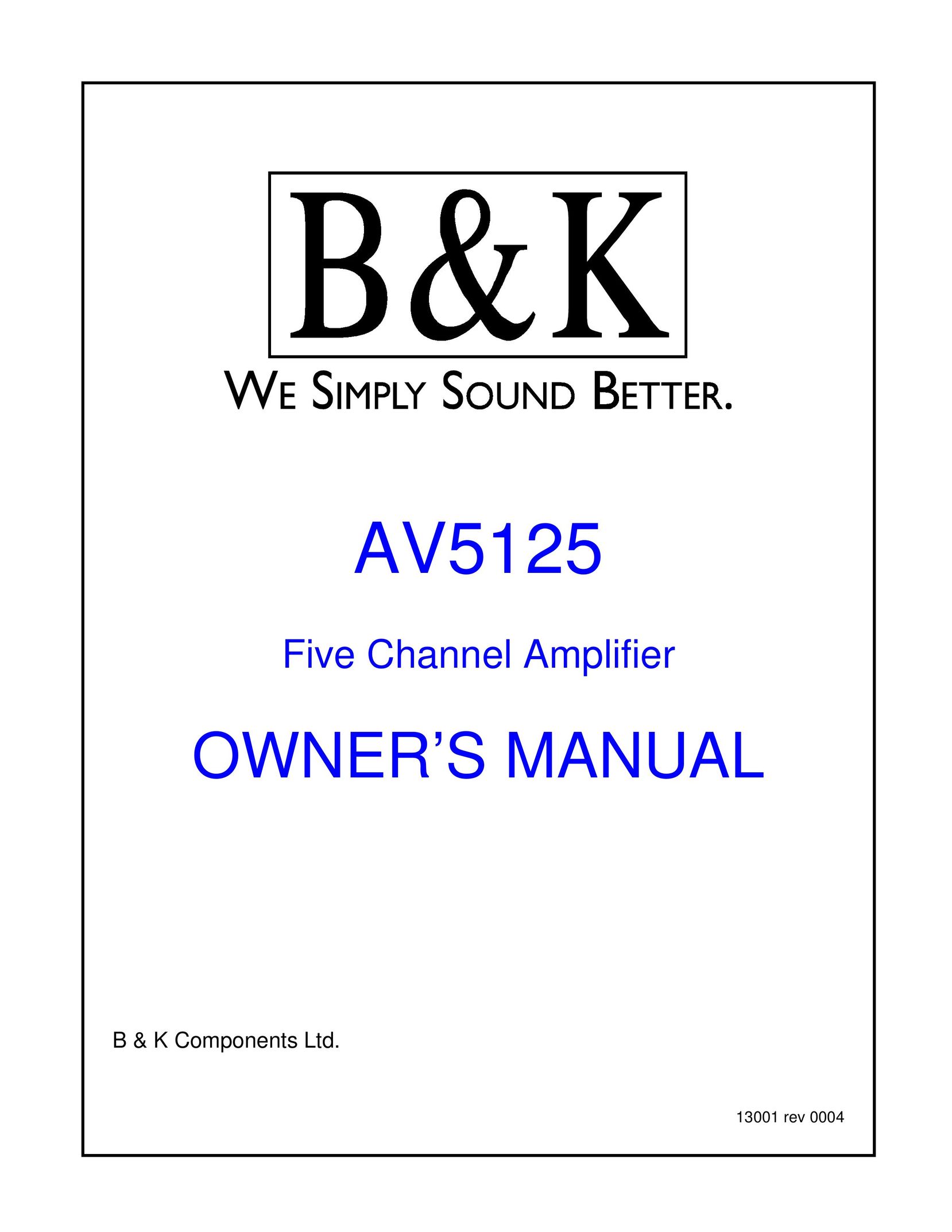 B&K AV5125 Stereo Amplifier User Manual