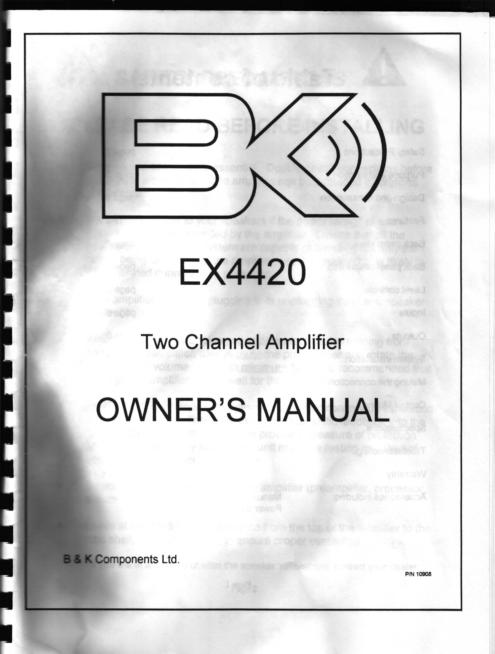 B&K EX4420 Stereo Amplifier User Manual