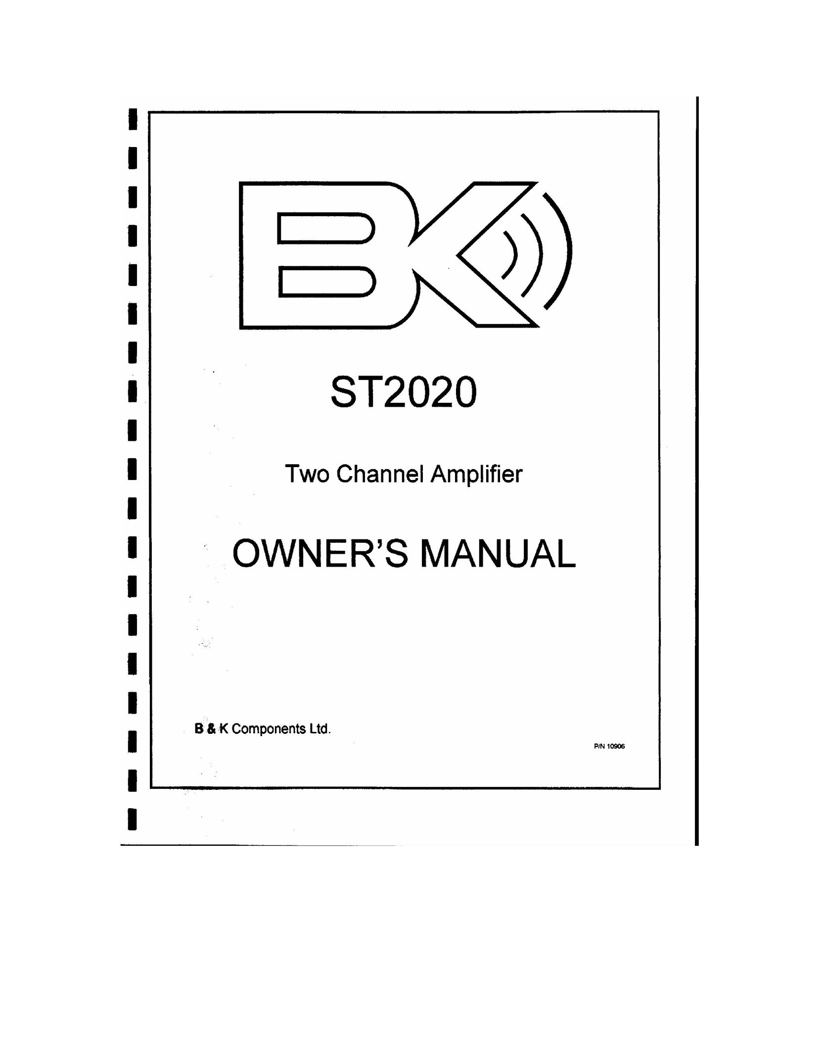 B&K ST2020 Stereo Amplifier User Manual