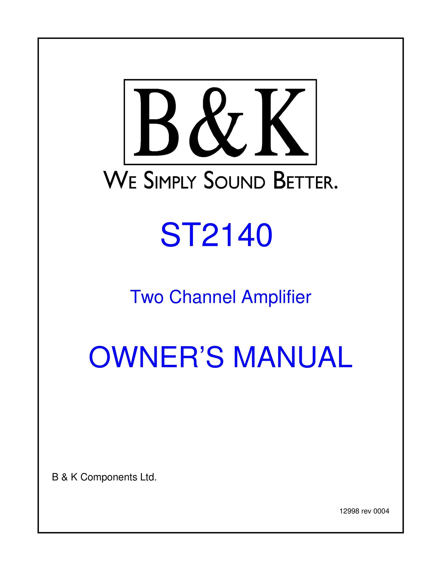 B&K ST2140 Stereo Amplifier User Manual