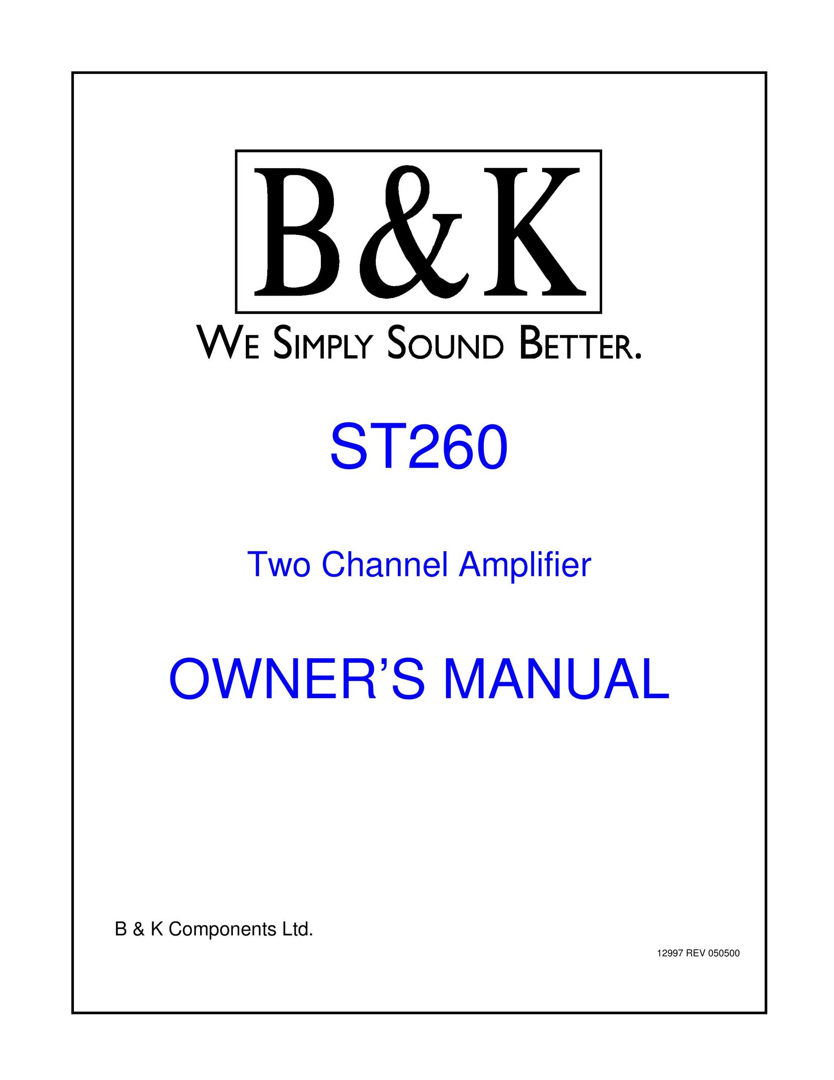 B&K ST260 Stereo Amplifier User Manual