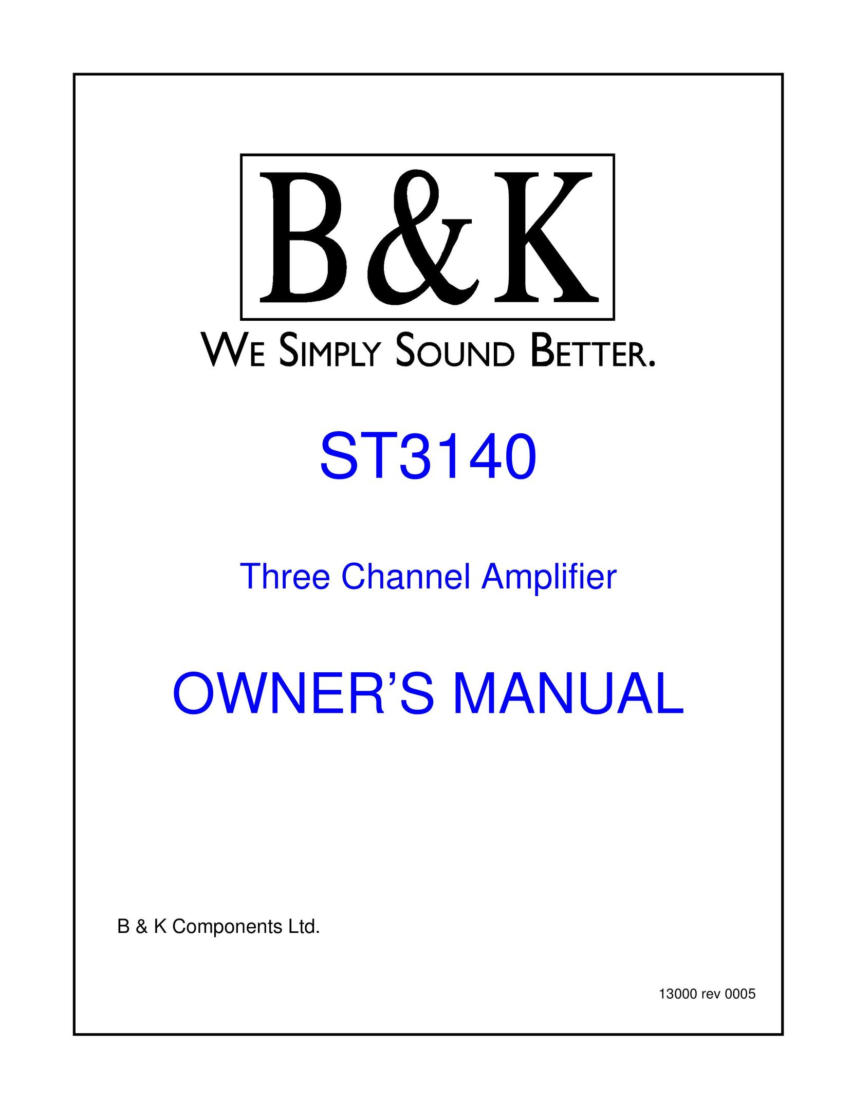 B&K ST3140 Stereo Amplifier User Manual